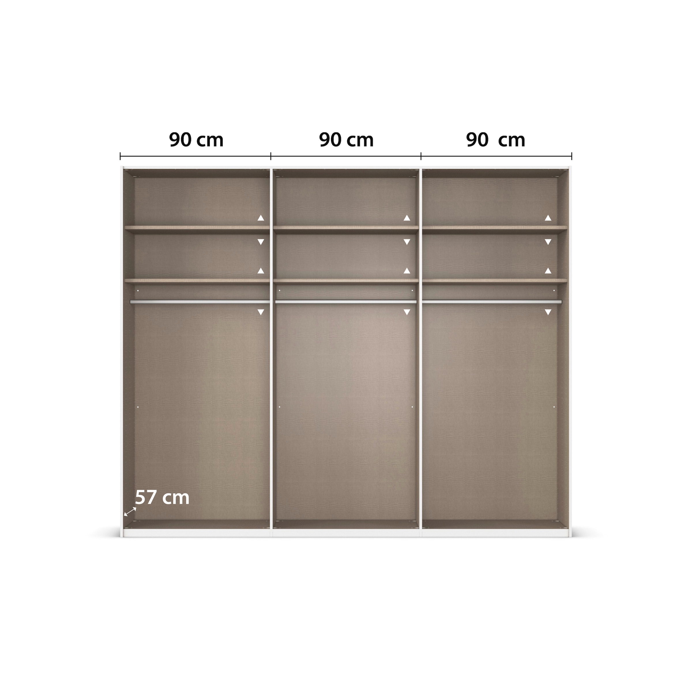 rauch Schwebetürenschrank »Kleiderschrank Schrank Garderobe Schlafzimmerschrank SCALE-TRIO«, edle dreigeteilte Front mit 2 Zierleisten Glasfront MADE IN GERMANY