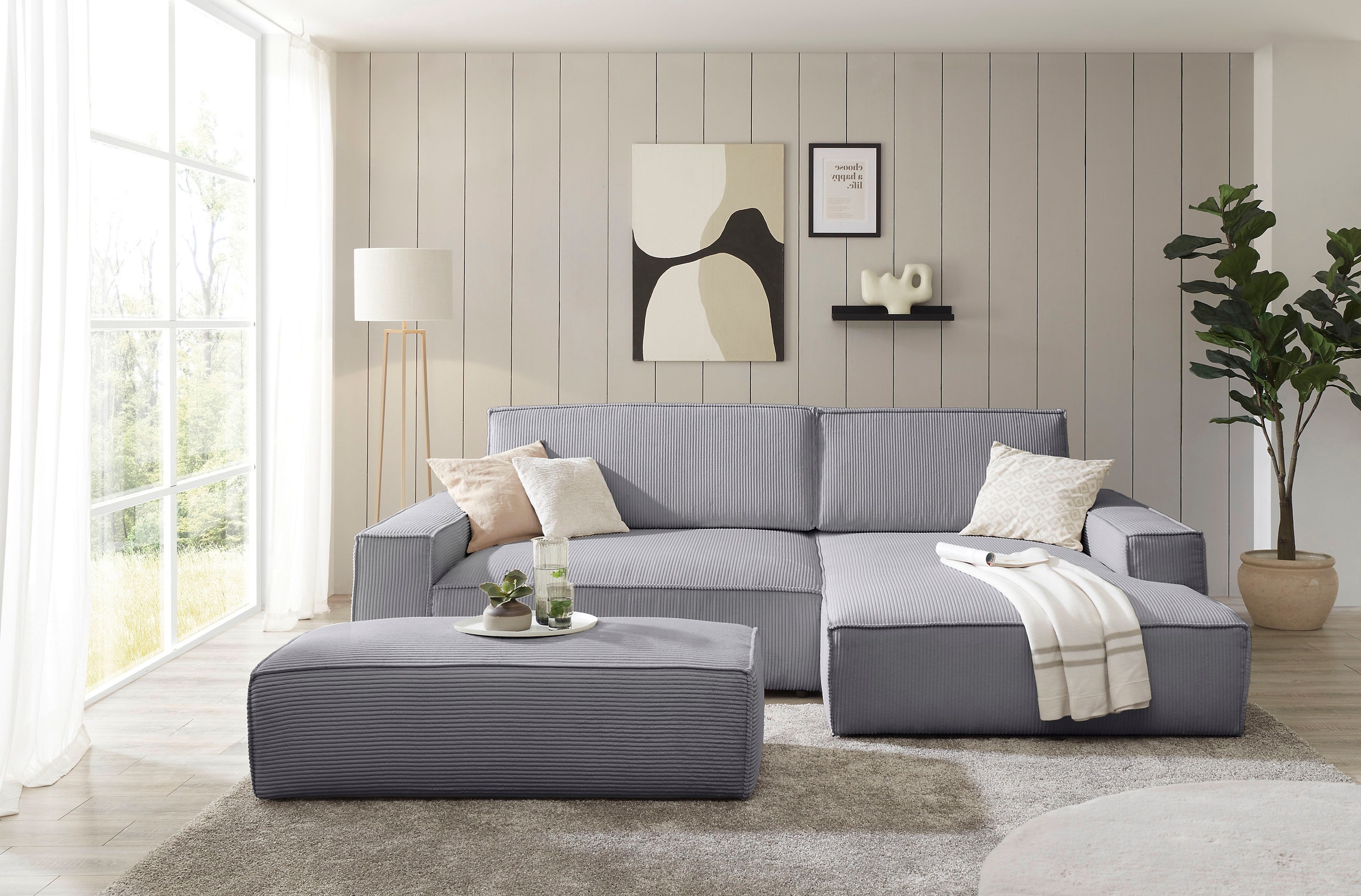 Home affaire Polsterecke »NEU: SHERWOOD XXL tief, L-Form mit Schlaffunktion, Big-Sofa mit Hocker«, (Set, 2 St.), stellbar zum Schlafsofa (Krokodilverbinder), Cord, Leinenoptik