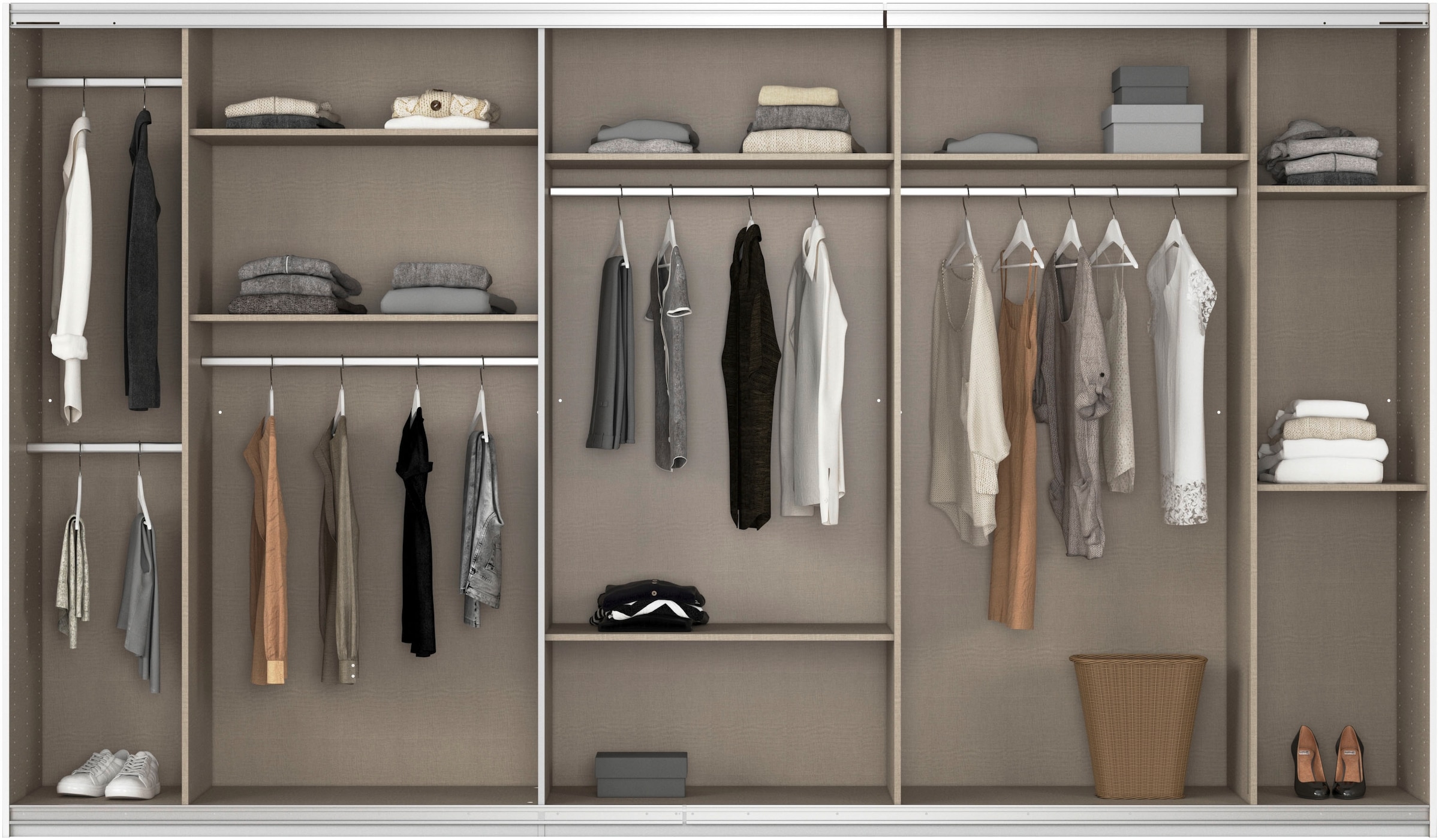 rauch Schwebetürenschrank »Kleiderschrank Schrank Garderobe AGORDO mit Dekor- oder Hochglanzfront«, (in zwei Griff-Farben), durchdachte Innenausstattung, in 4 Breiten und 2 Höhen MADE IN GERMANY