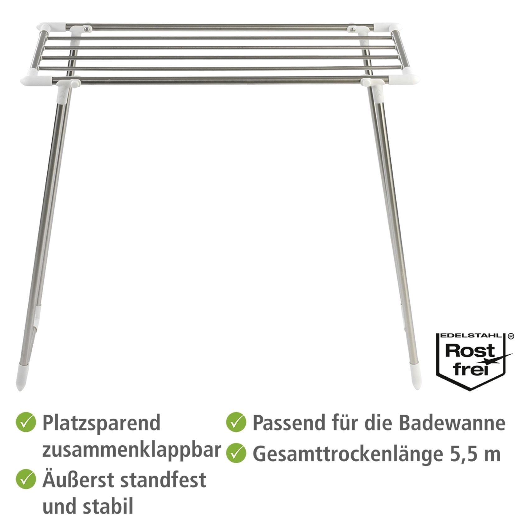 WENKO Wäscheständer »Modell Profi Single«, schmaler Wäschetrockner, 5,50 m Trockenlänge, für Balkon & Badewanne