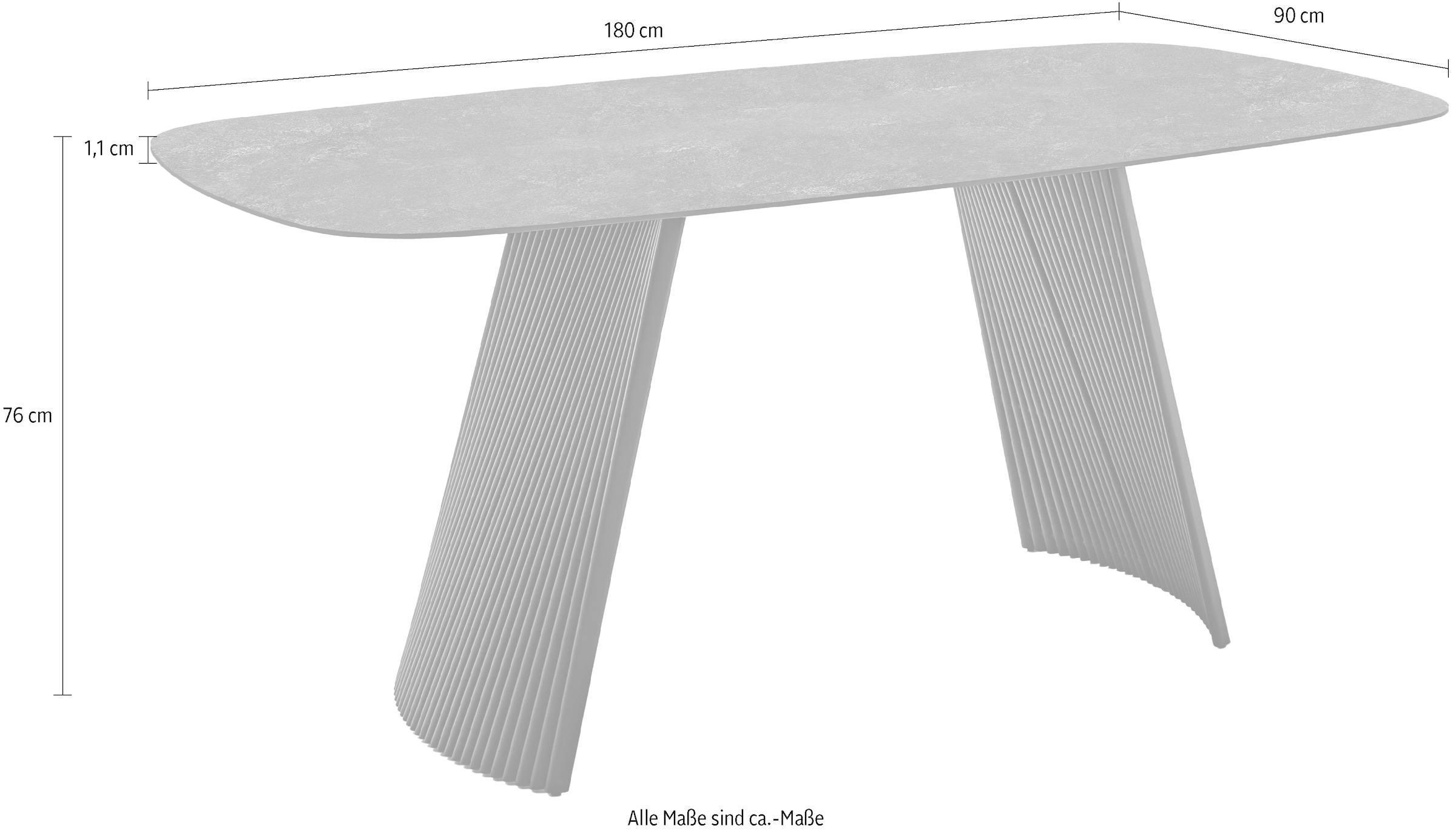 MCA furniture Esstisch »TOBELO Wangentisch 180x90cm«, (1 St.), Keramik, Metall, schwarz marmoriert, dining table, 4-6 Personen
