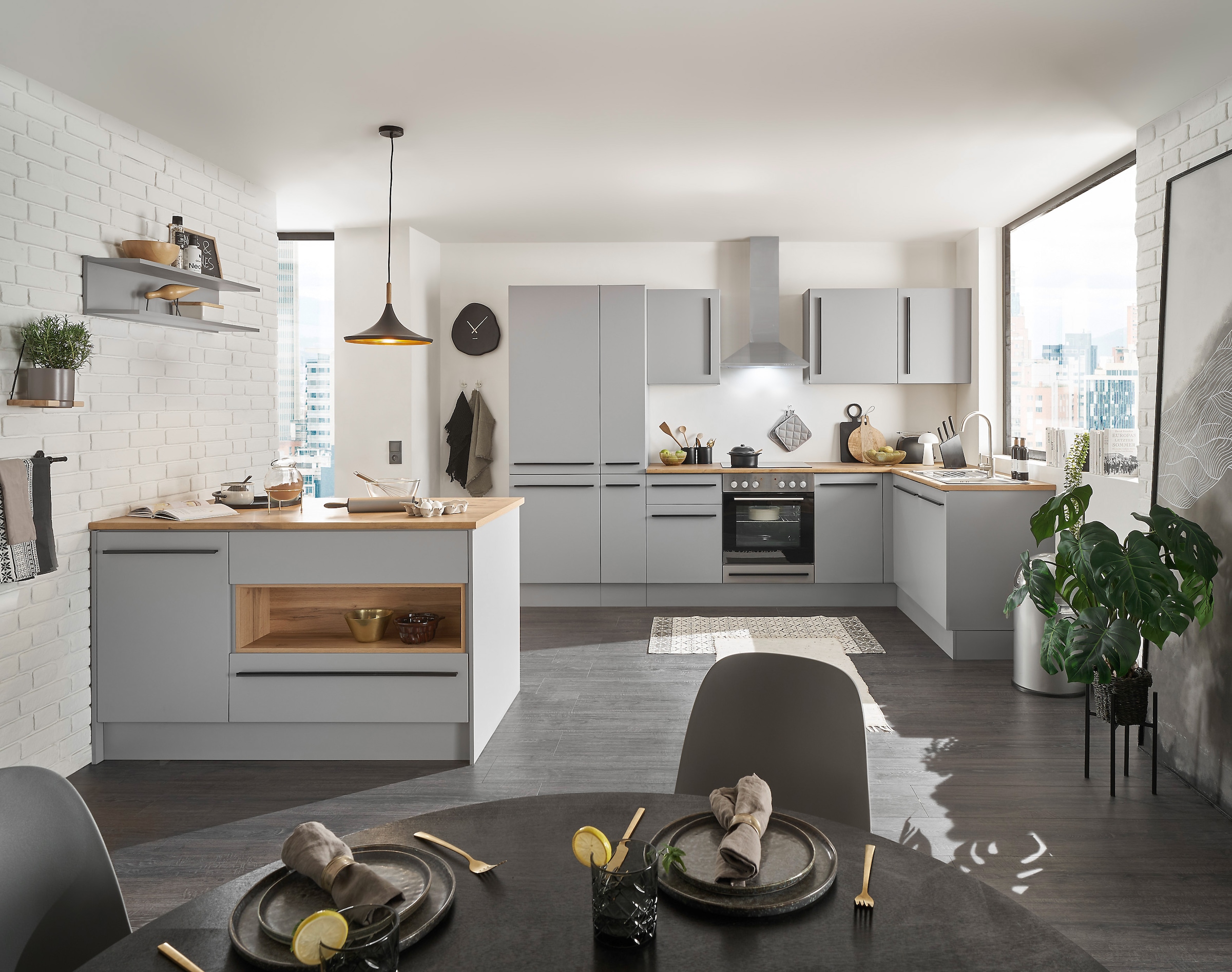 BASIC by Balculina Winkelküche »Denver, Küche BxHxT 310/115 x 211 x 60«, Breite 310 cm, wahlweise mit E-Geräten und Induktion