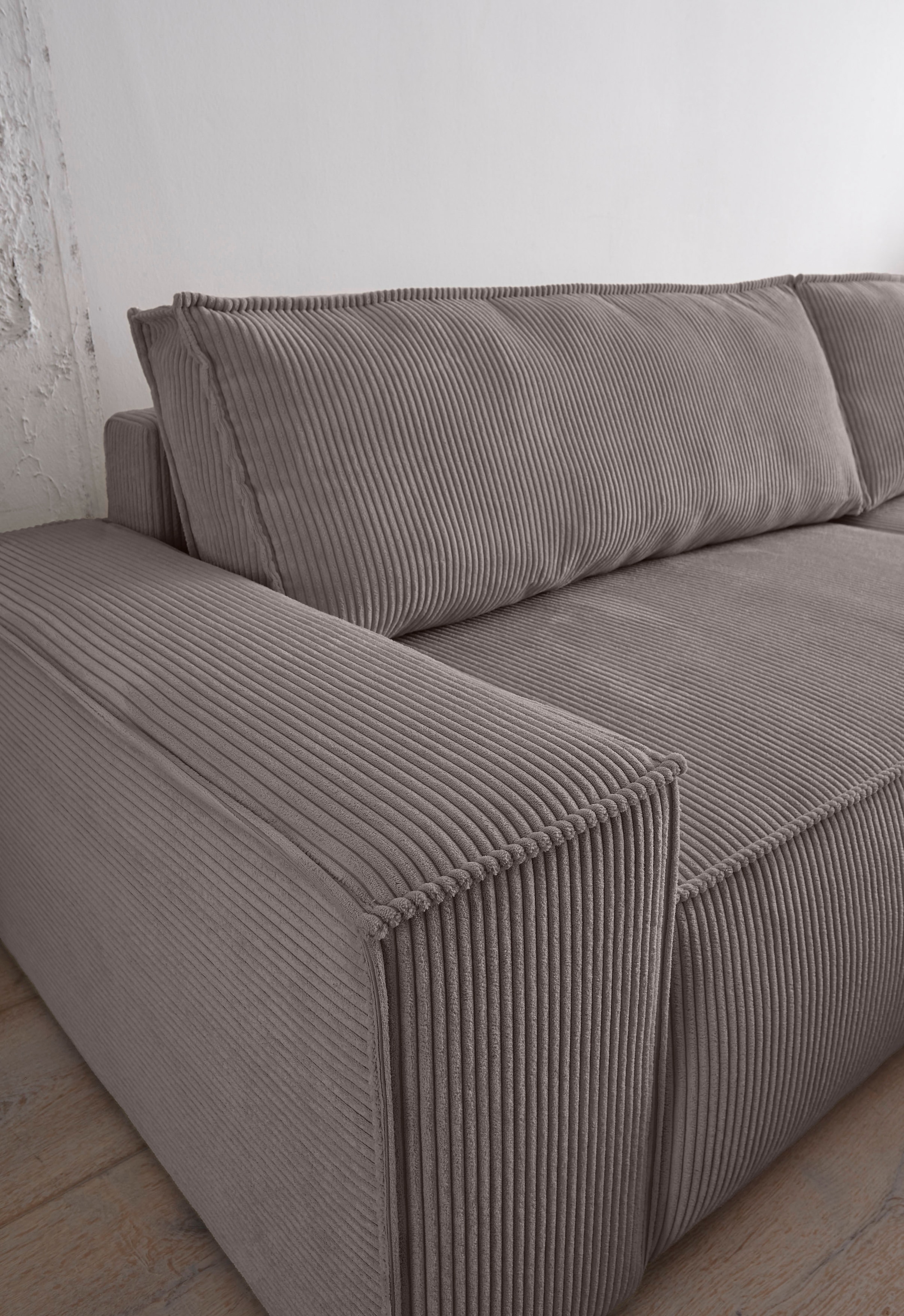 Home affaire 3-Sitzer »SHERWOOD Schlafsofa (257cm) Cord, Samtvelours, Vintage-Lederoptik«, Schlaffunktion mit Bettkasten (ca. 136/200cm)