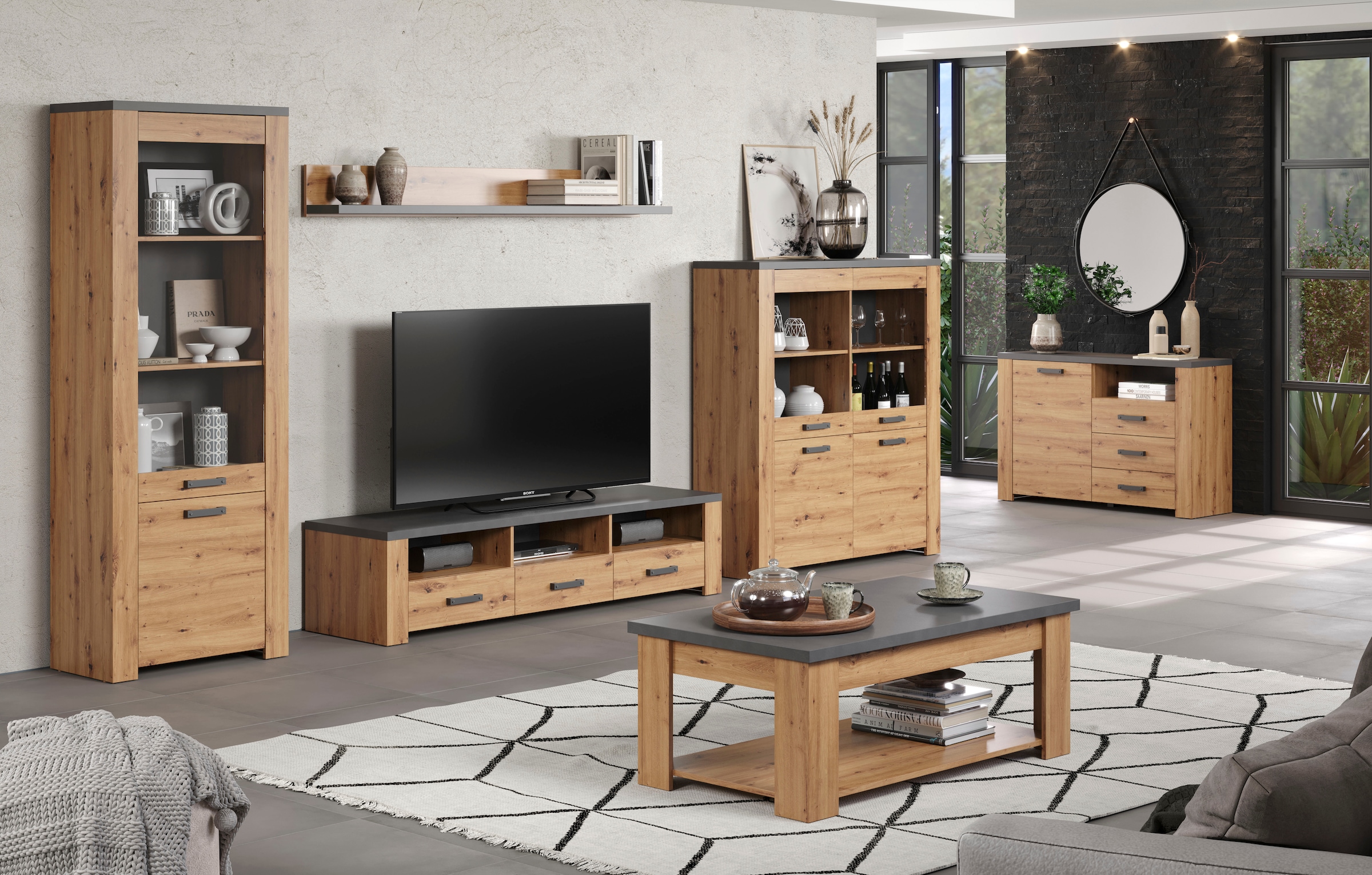 Home affaire Sideboard »Ambres«, (1 St.), Kommode, Echtholzoptik, Maße BxH: 127x83 cm, Eiche