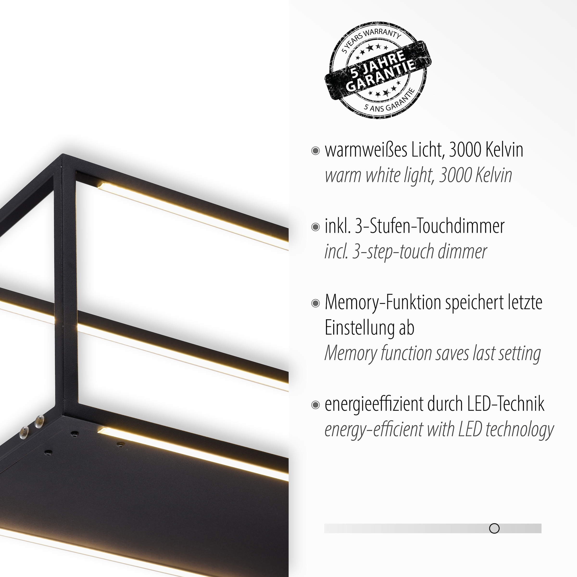Places of Style LED Pendelleuchte »Cashel«, 4 flammig, Leuchtmittel LED-Board | LED fest integriert, LED Pendelleuchte, warmweißes Licht, 3000 K, inkl 3-Stufen-Touchdimmer