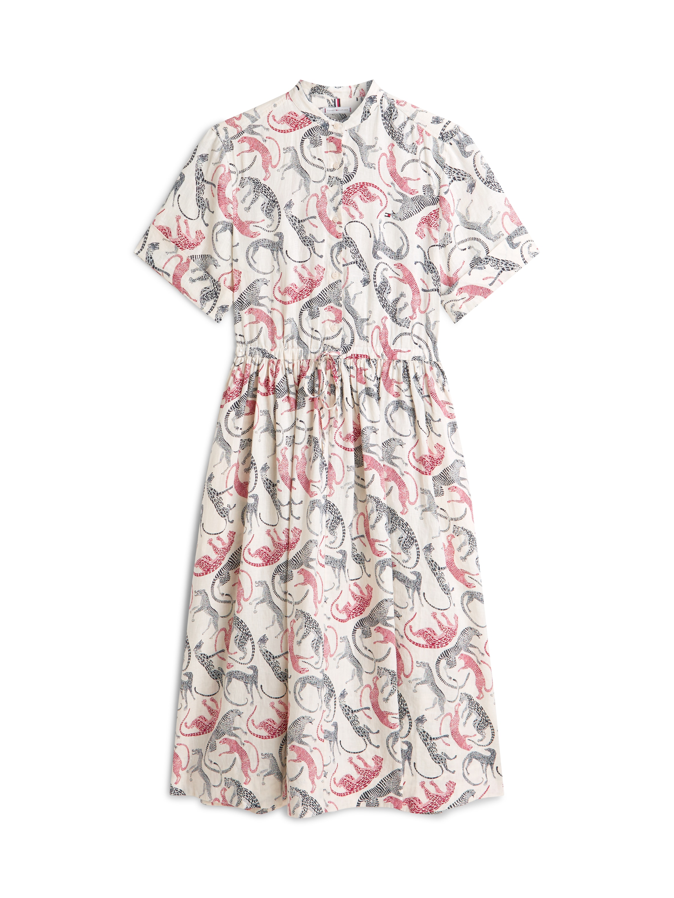 Tommy Hilfiger Sommerkleid »ESS LINEN SHORT SLEEVE SHIRT DRESS« Eingrifftaschen in Midi-Länge, mit Taillen-Band zum Binden