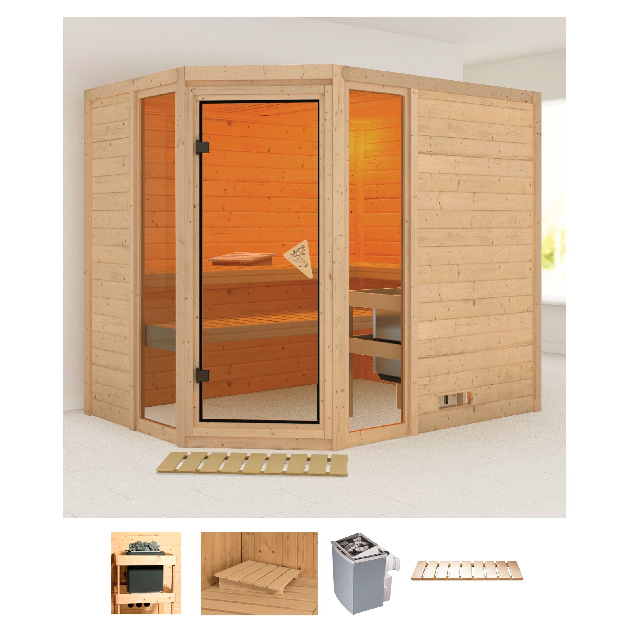 Karibu Sauna »Sina 3«, (Set), 9-kW-Ofen mit integrierter Steuerung günstig online kaufen