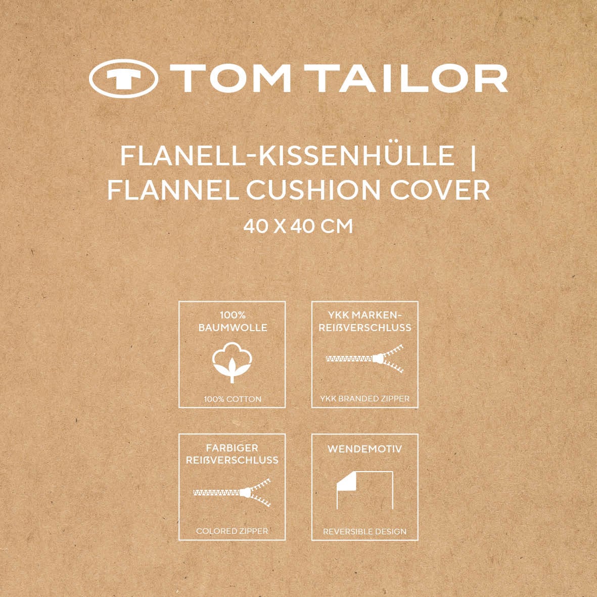 TOM TAILOR HOME Kissenhülle »new bedroom, LARGE CHECK, 40x40cm oder 40x80cm«, (1 St.), mit farbigem Markenreißverschluss
