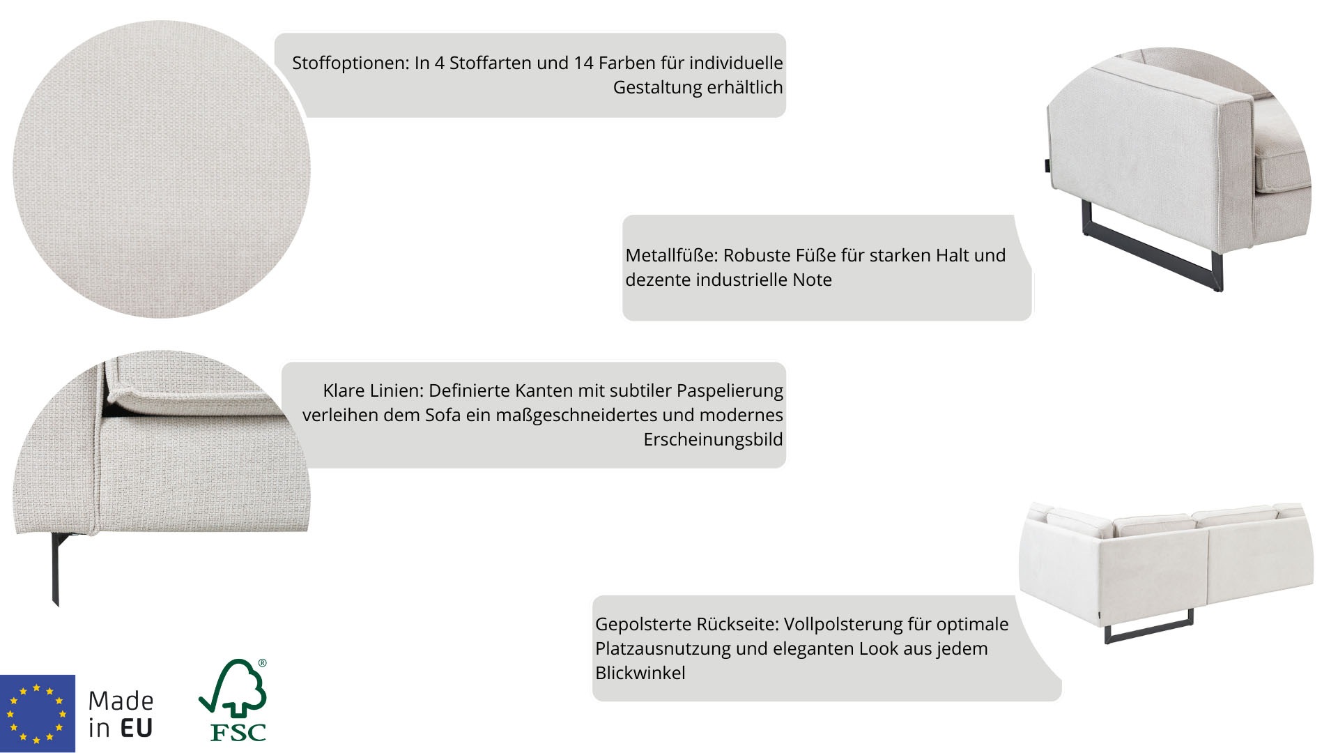 Places of Style Ecksofa »Pinto, 250/290 cm, langer Schenkel, XXL, Ottomane«, Cord, Feincord, Luxus-Microfaser Leder und Chenille