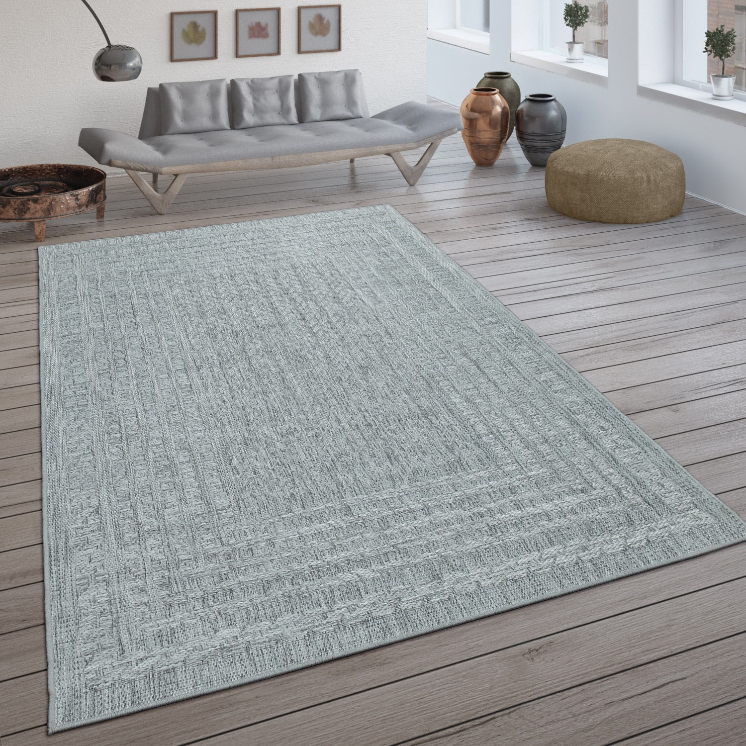 Paco Home Teppich »Liege 390«, rechteckig, 4 mm Höhe, Flachgewebe, melierte Sisal Optik, mit Bordüre, Outdoor geeignet