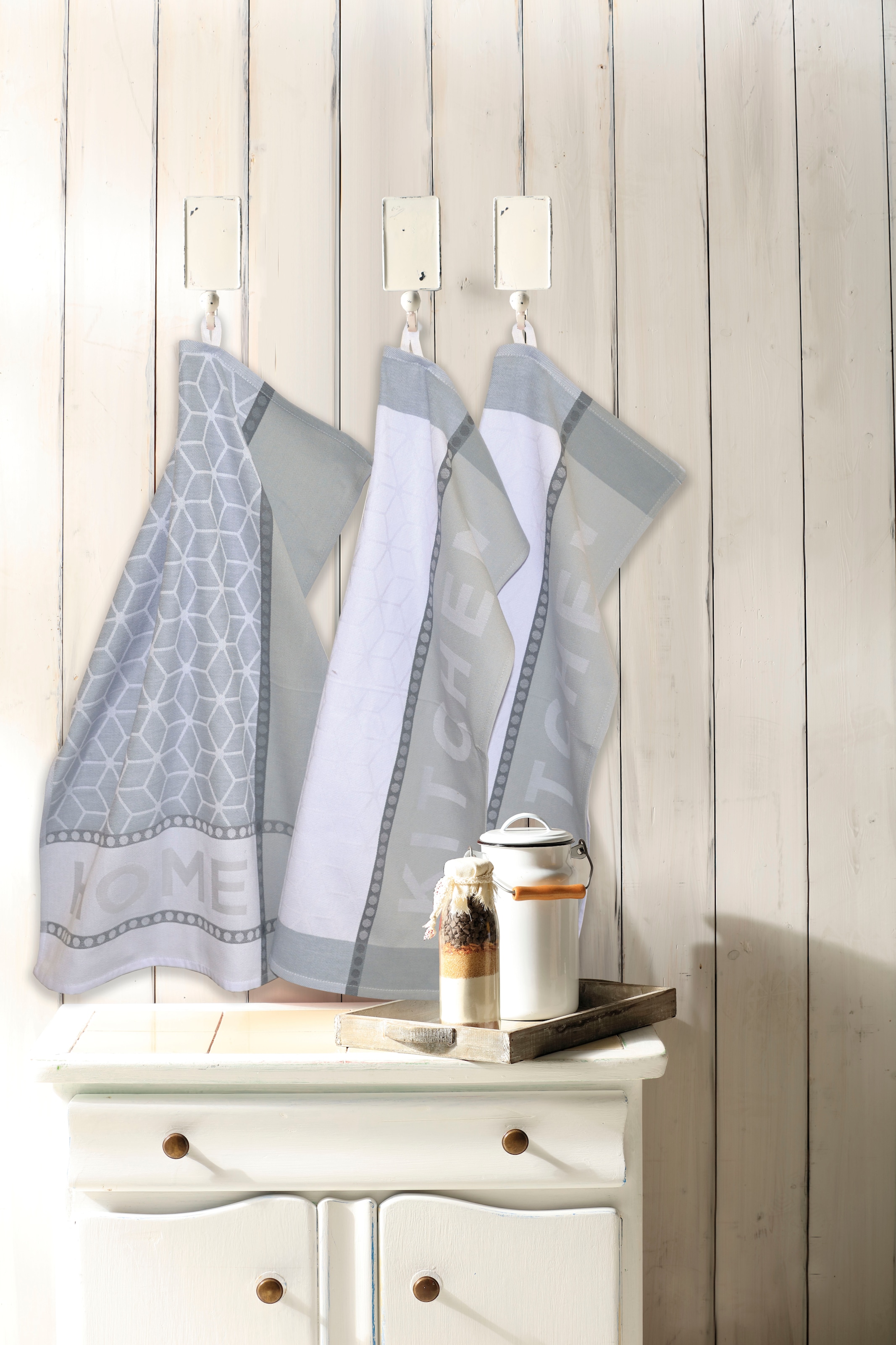 Dyckhoff Geschirrtuch »HOME & KITCHEN, Maße je Tuch ca. 50x70 cm, aus 100% Baumwolle« mit zwei verschiedenen Motiven