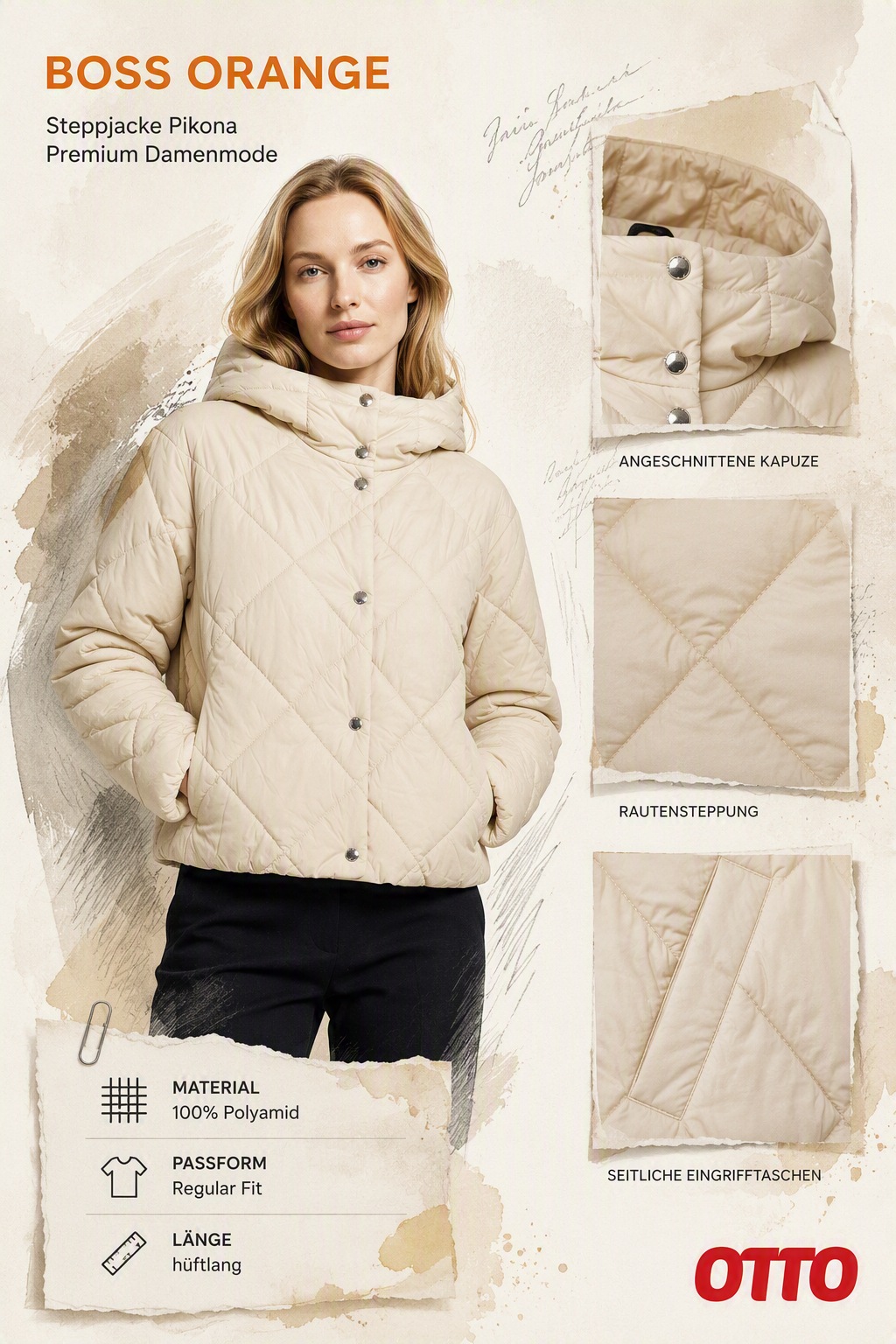 BOSS ORANGE Steppjacke »Pikona Premium Damenmode« mit Kapuze mit Kapuze, Regular Fit