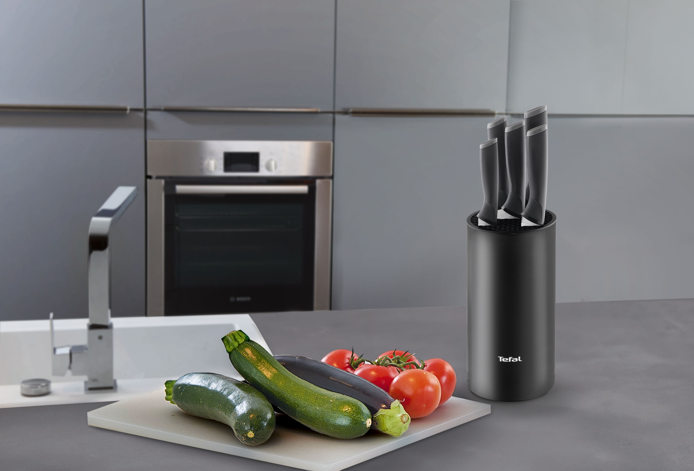 Tefal Messerblock »Comfort« 6 tlg. Universeller Messerblock, Edelstahl Klingen, ergonomischer Griff