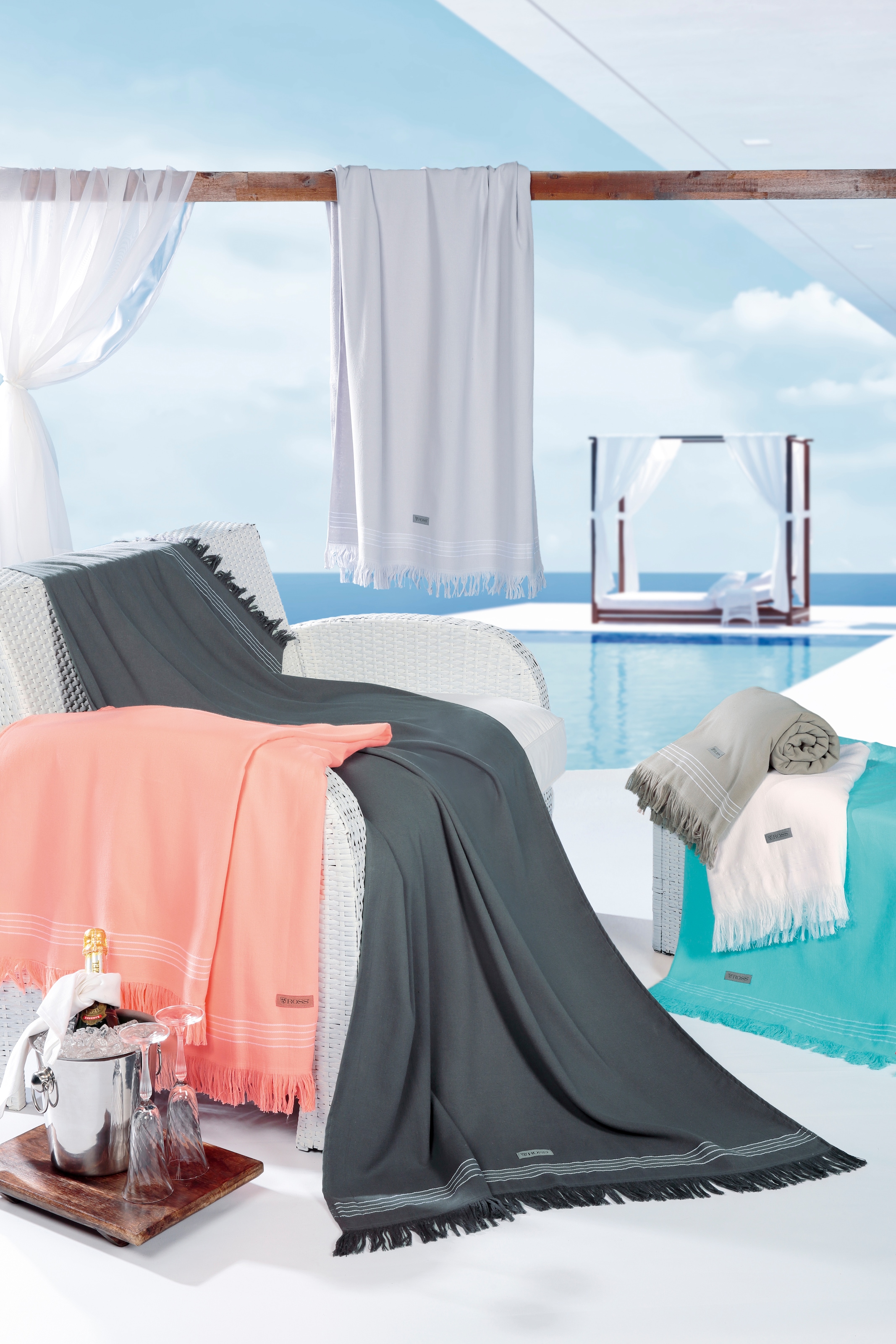ROSS Hamamtuch »Hamam«, (Packung, 1 St., 1 Hamamtuch), idealer Begleiter für Strand, Sauna oder Wellnessbereich