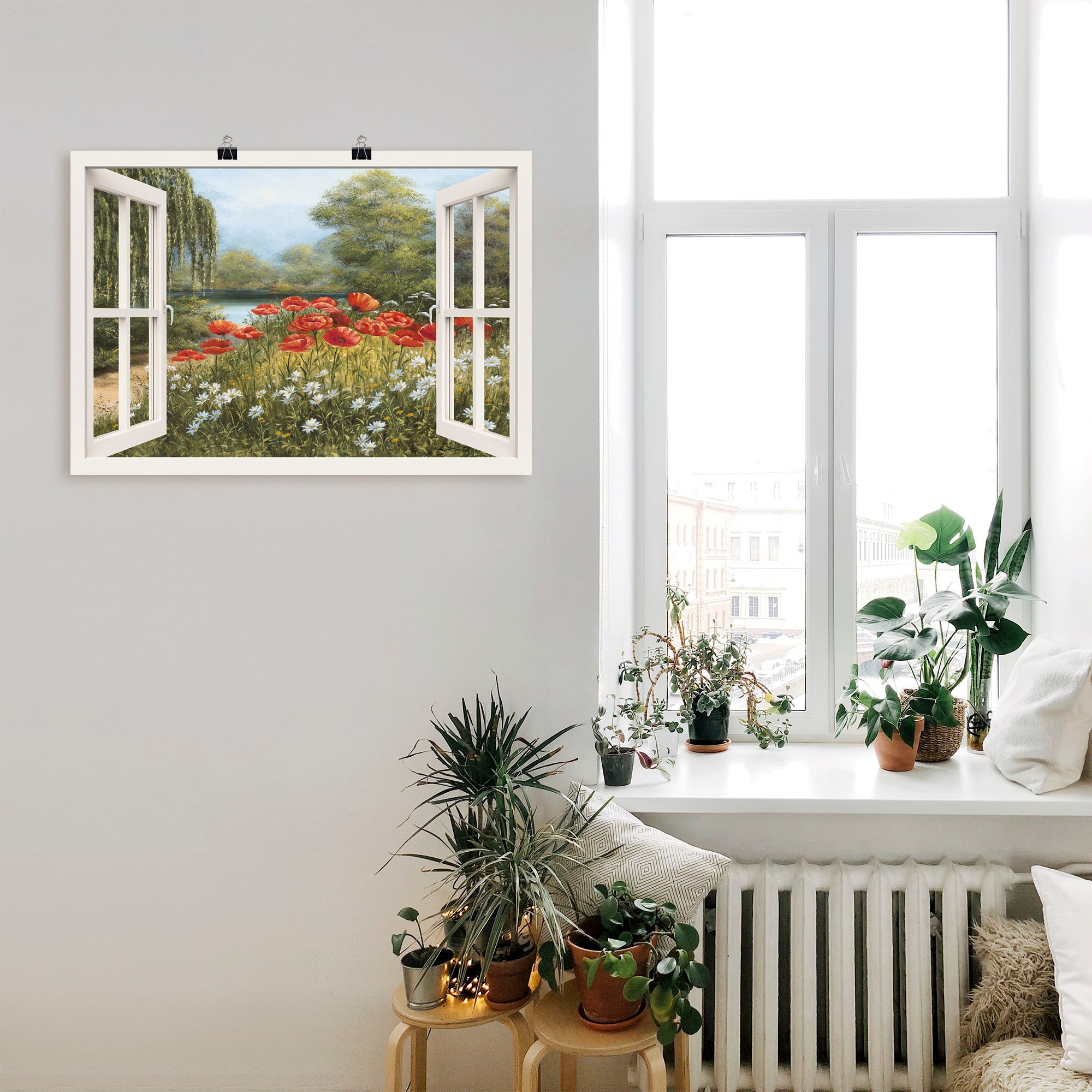 Artland Wandbild »Fensterblick Mohnwiese«, Fensterblick, (1 St.), als Leinwandbild, Poster in verschied. Größen