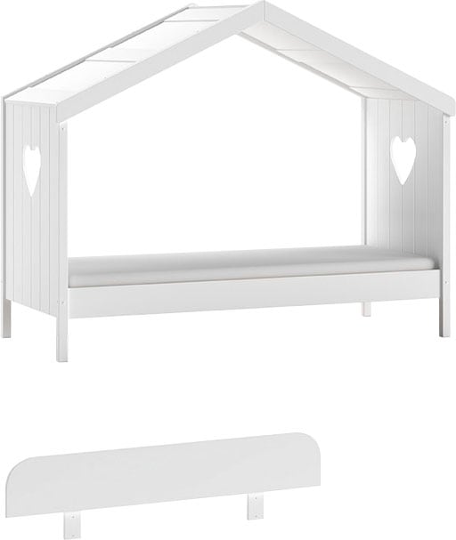 Vipack Hausbett »Amori, inkl. Dach, Rückseitig offen, mit Rolllattenrost«, (B/H/T ca. 213x171,7x98,7cm, verspielte Herz-Ausschnitte seitlich), wahlweise, mit oder ohne Schublade und Absturzschutz, weiß lackiert