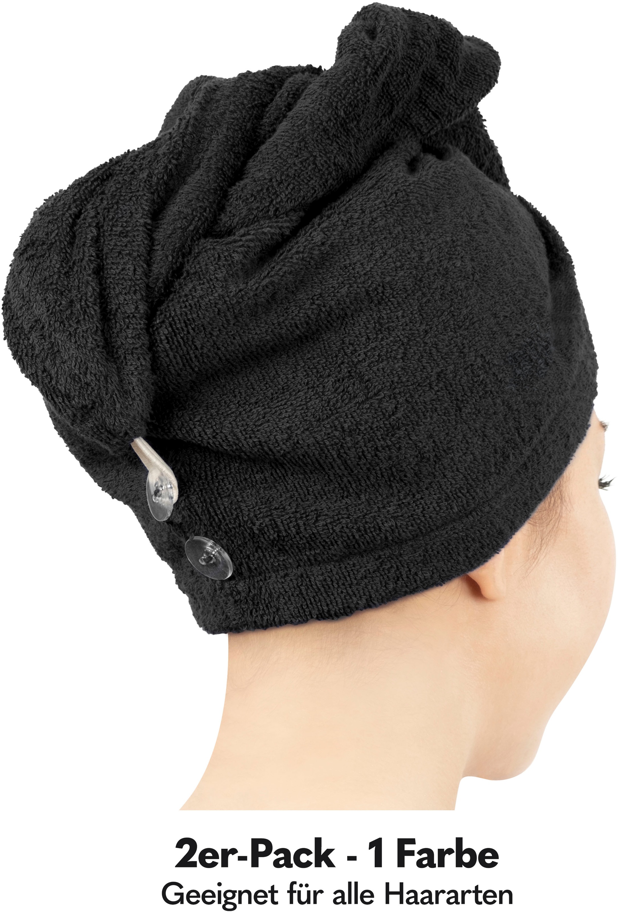 HAMMETEX Turban-Handtuch »2er Set Haarturban Damen, 100% Baumwolle, Flauschig & Schnelltrocknend«, (Set, 2 St., 2), Uni-Farben, weich