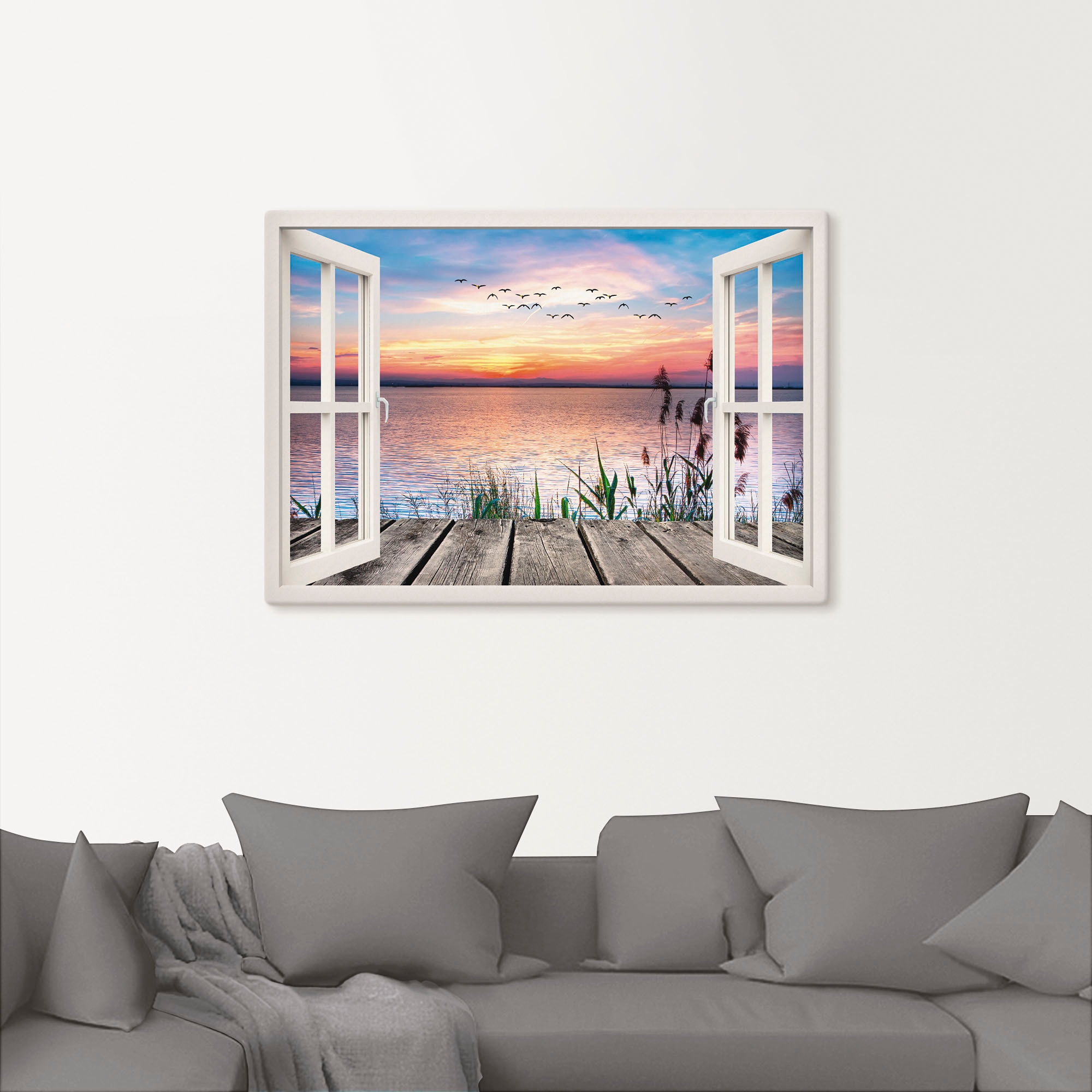 Artland Wandbild »See in den Farben der Wolken«, Fensterblick, (1 St.), als Leinwandbild, Poster, Wandaufkleber in verschied. Größen