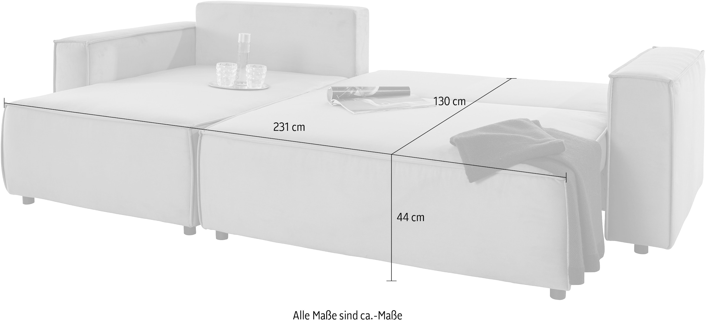 INOSIGN Ecksofa »Marva L-Form«, incl. Bettfunktion und Bettkasten, Federkern