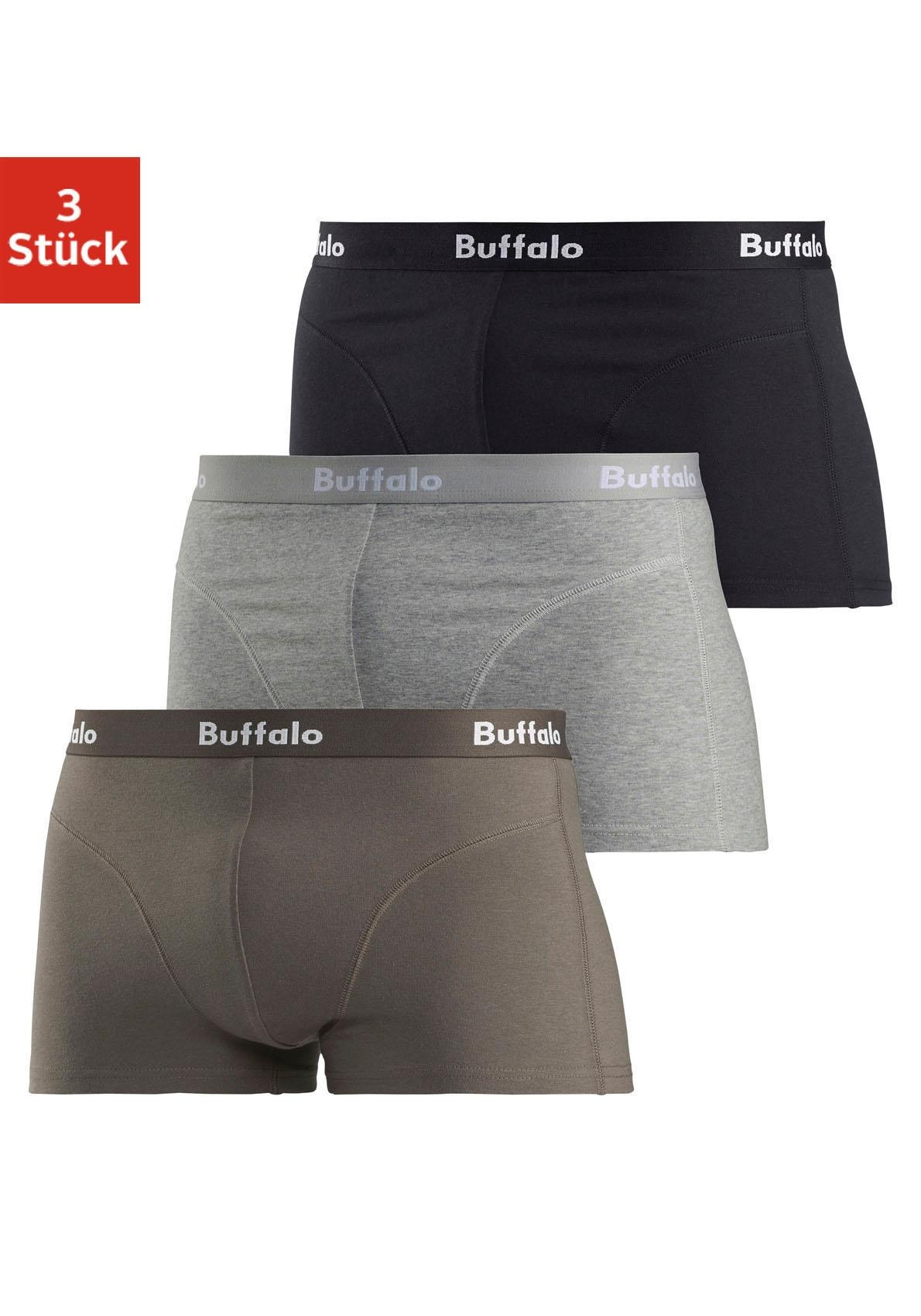 Buffalo Boxershorts, (Packung, 3 St.), in Hipster-Form mit Overlock-Nähten vorn