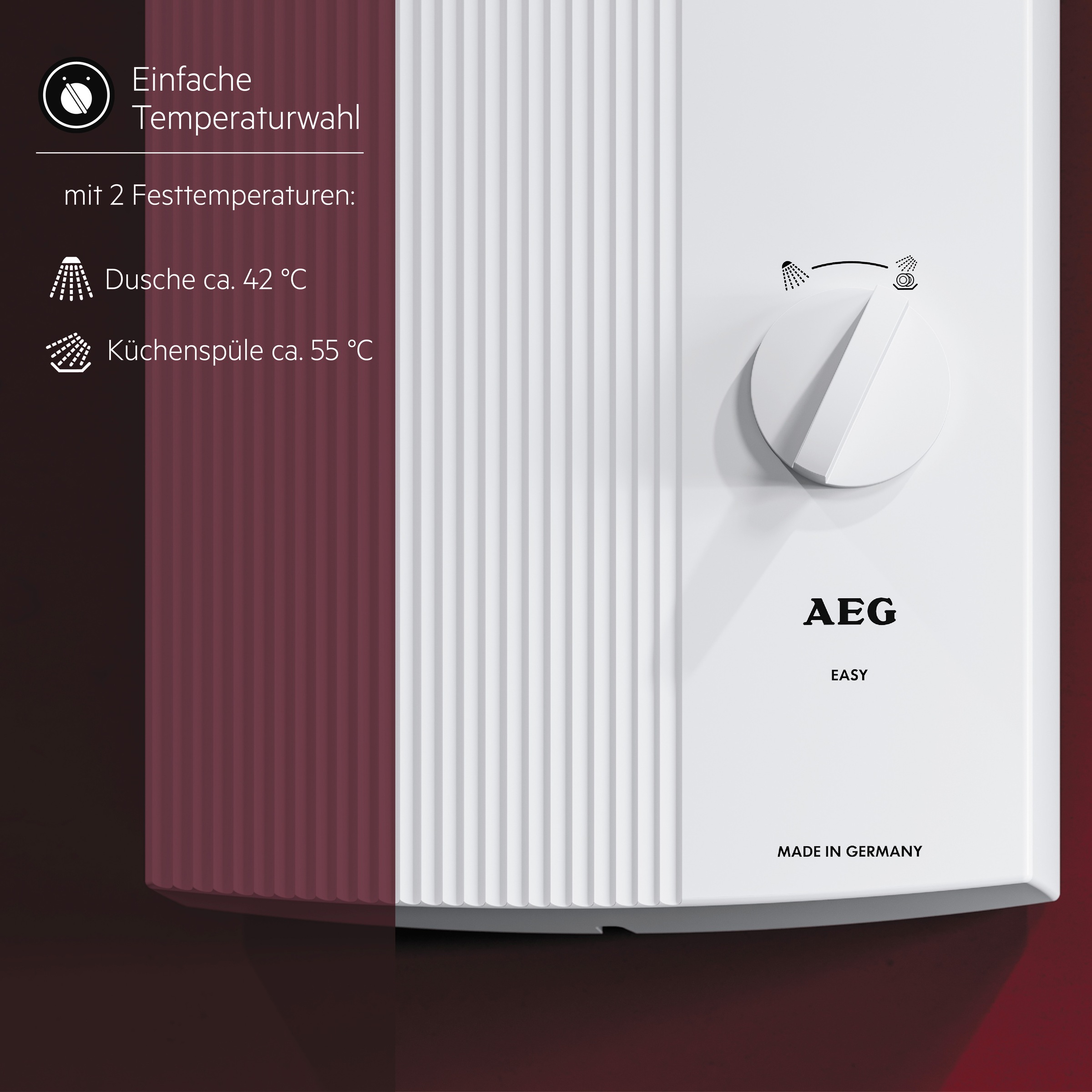 AEG Haustechnik Komfort-Durchlauferhitzer »DDLE EASY« 18 kW, einfache Temperaturwahl durch 2 Festtemperaturen 42°C und 55°C