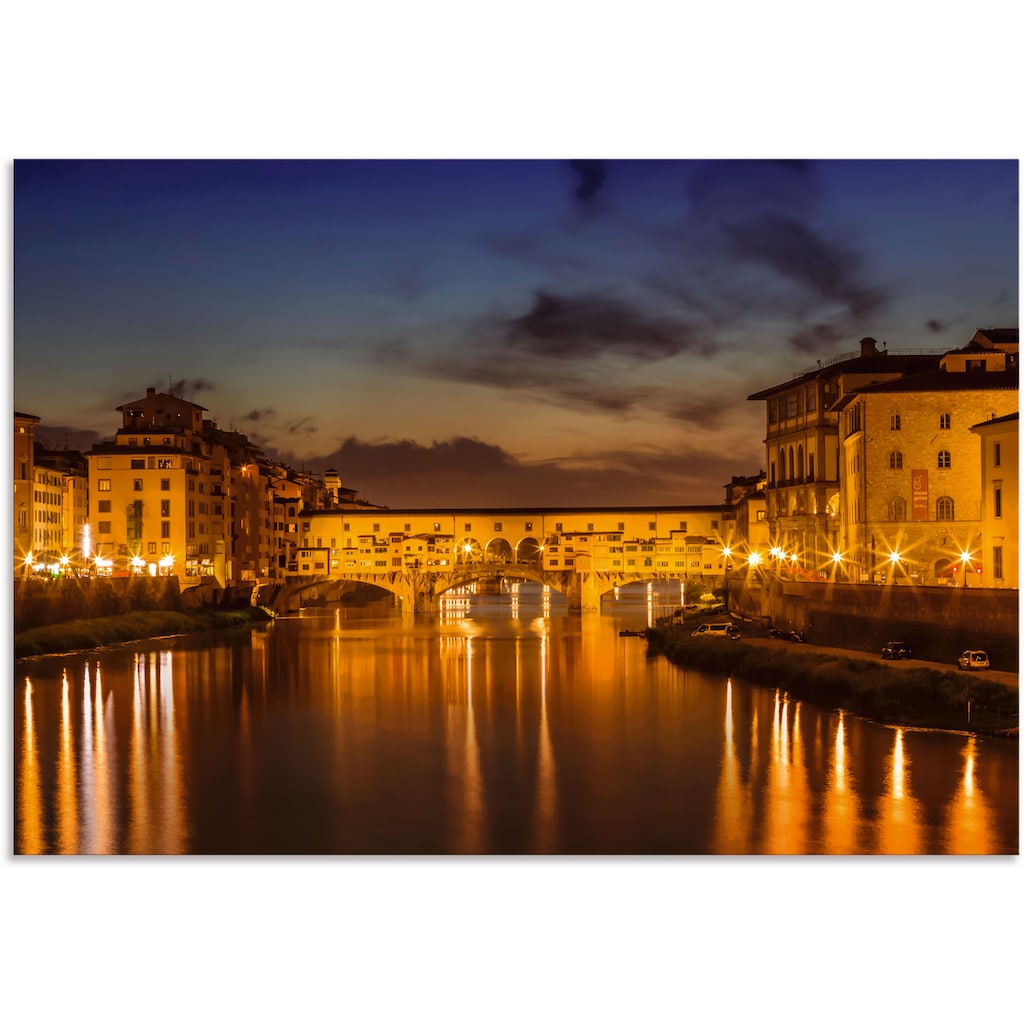 Artland Wandbild »FLORENZ Ponte Vecchio am Abend«, Florenz, (1 St.), in vielen Größen & Produktarten - Alubild / Outdoorbild für den Außenbereich, Leinwandbild, Poster, Wandaufkleber / Wandtattoo auch für Badezimmer geeignet