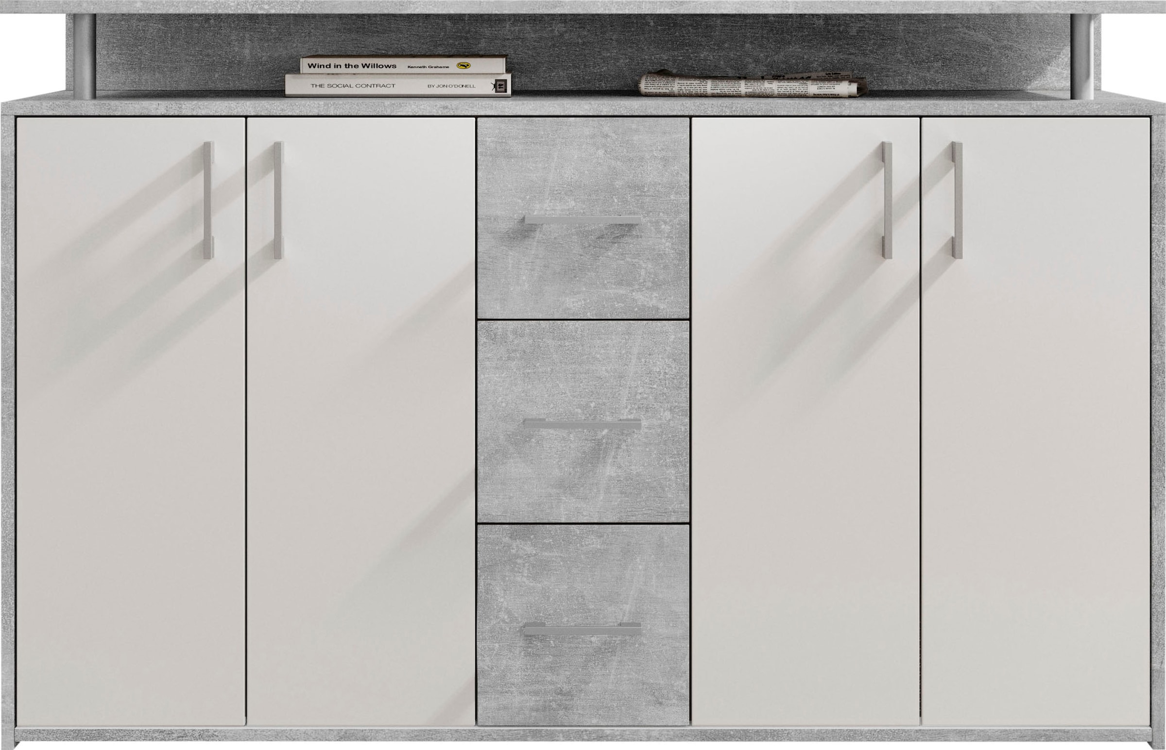 HBZ Sideboard »Drivno Sideboard, B/H/T 139x90x34 cm« 1 Stk. tlg. Breite 139cm, Kugelauszug, Einlegeböden verstellbar,  3 Schubkästen