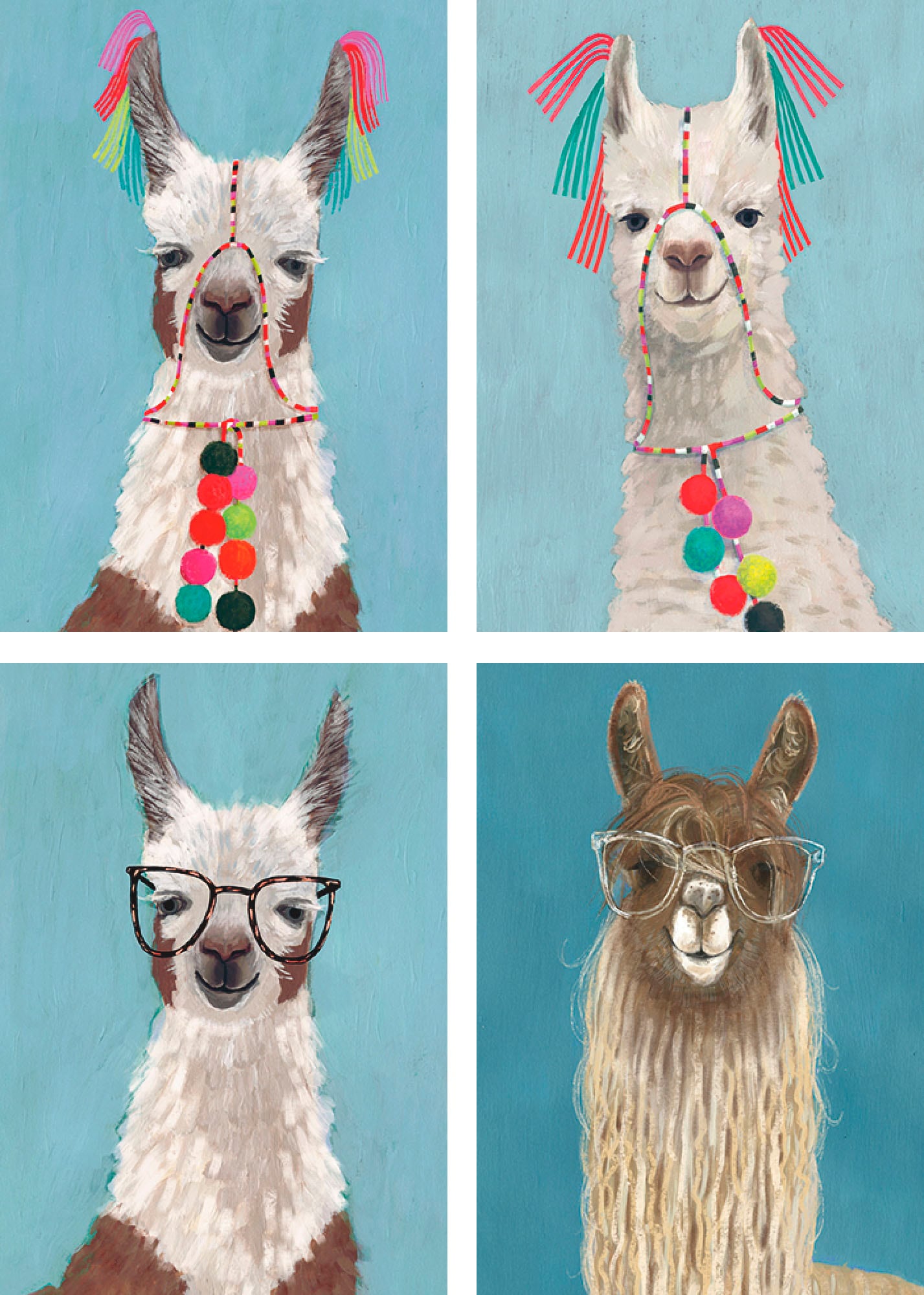 Artland Poster »Geschmückte Lamas« Wildtiere 4 Stk. tlg. Poster, Wandbild, günstig online kaufen