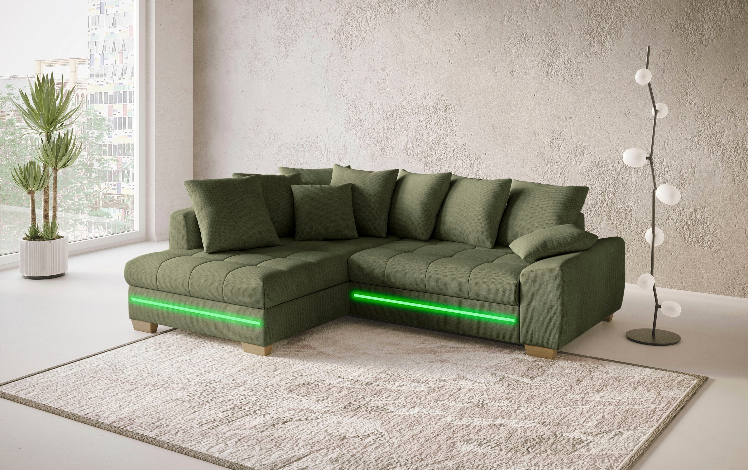 Mr. Couch Ecksofa »Nikita II, L-Form«, mit RGB-LED Beleuchtung, wahlweise mit Bett, Bettkasten, Kaltschaum