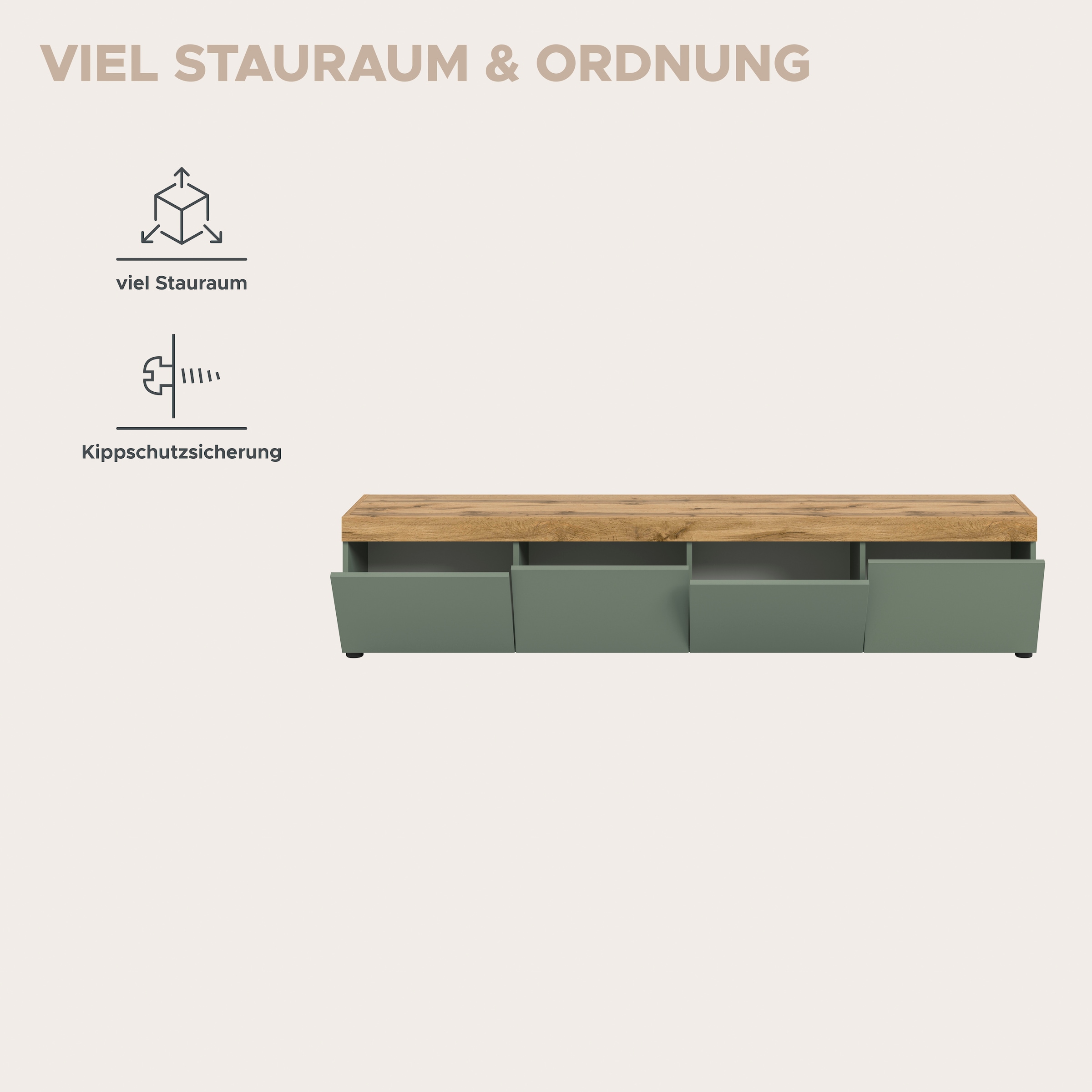 OTTO home Lowboard »MAMBO, Breite 200 cm, Höhe 41 cm« 1 Stk. tlg. Lowboard, TV Unterschrank, Tv-Schrank, Wohnzimmer