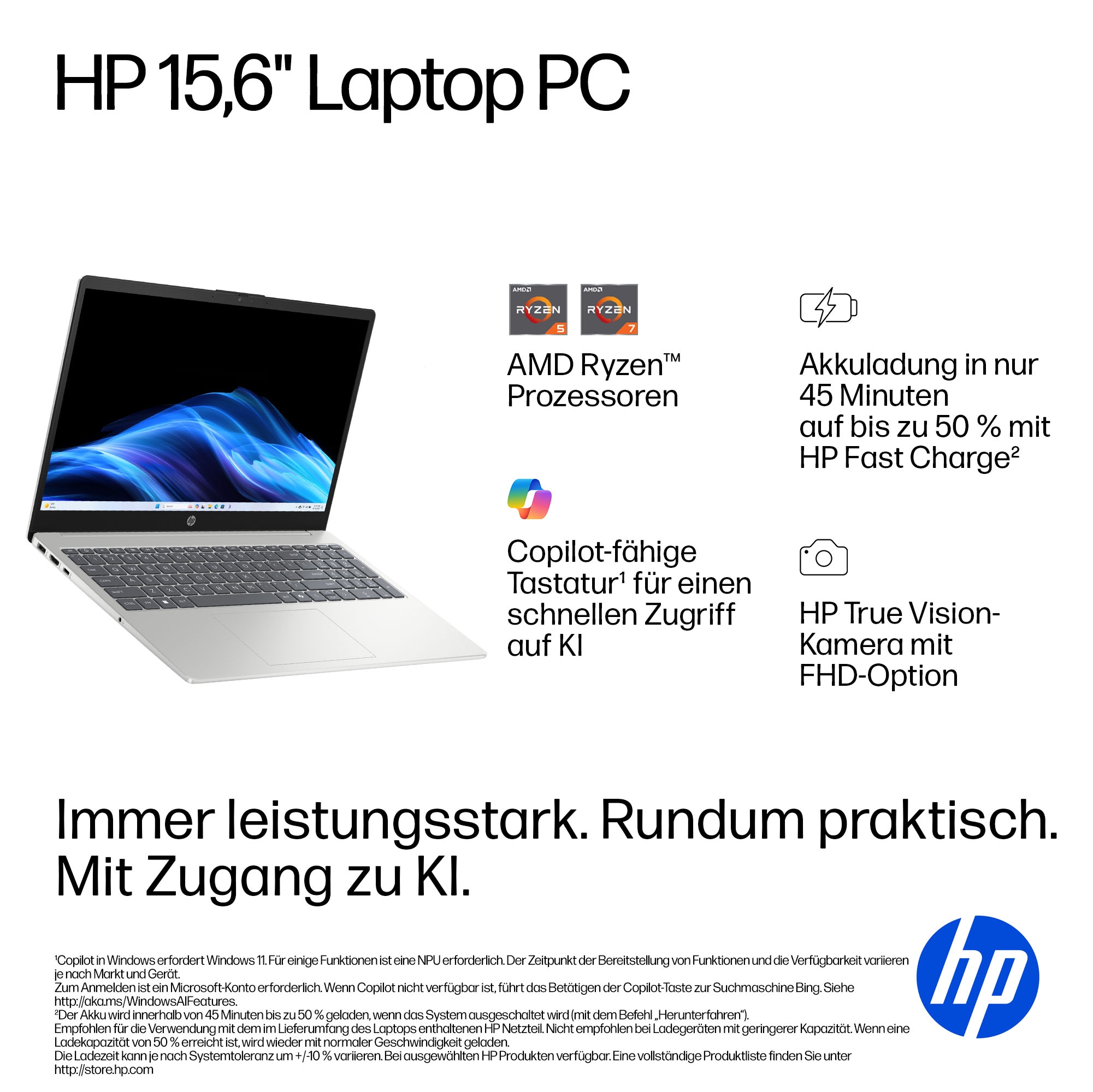 HP Notebook »15-fc1054ngx« 39,6 cm / 15,6 ″ AMD Ryzen 5 Radeon Graphics 256 GB SSD