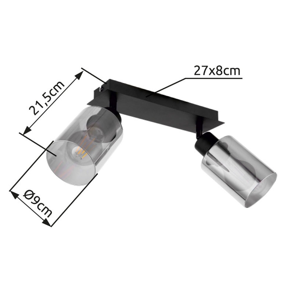 GLOBO LIGHTING Deckenstrahler »HADERA«, Leuchtmittel E27 | ohne Leuchtmittel, Strahler/Glas rauchfarben/Wohnzimmer/Flur/LxBxH: 270x90x215mm
