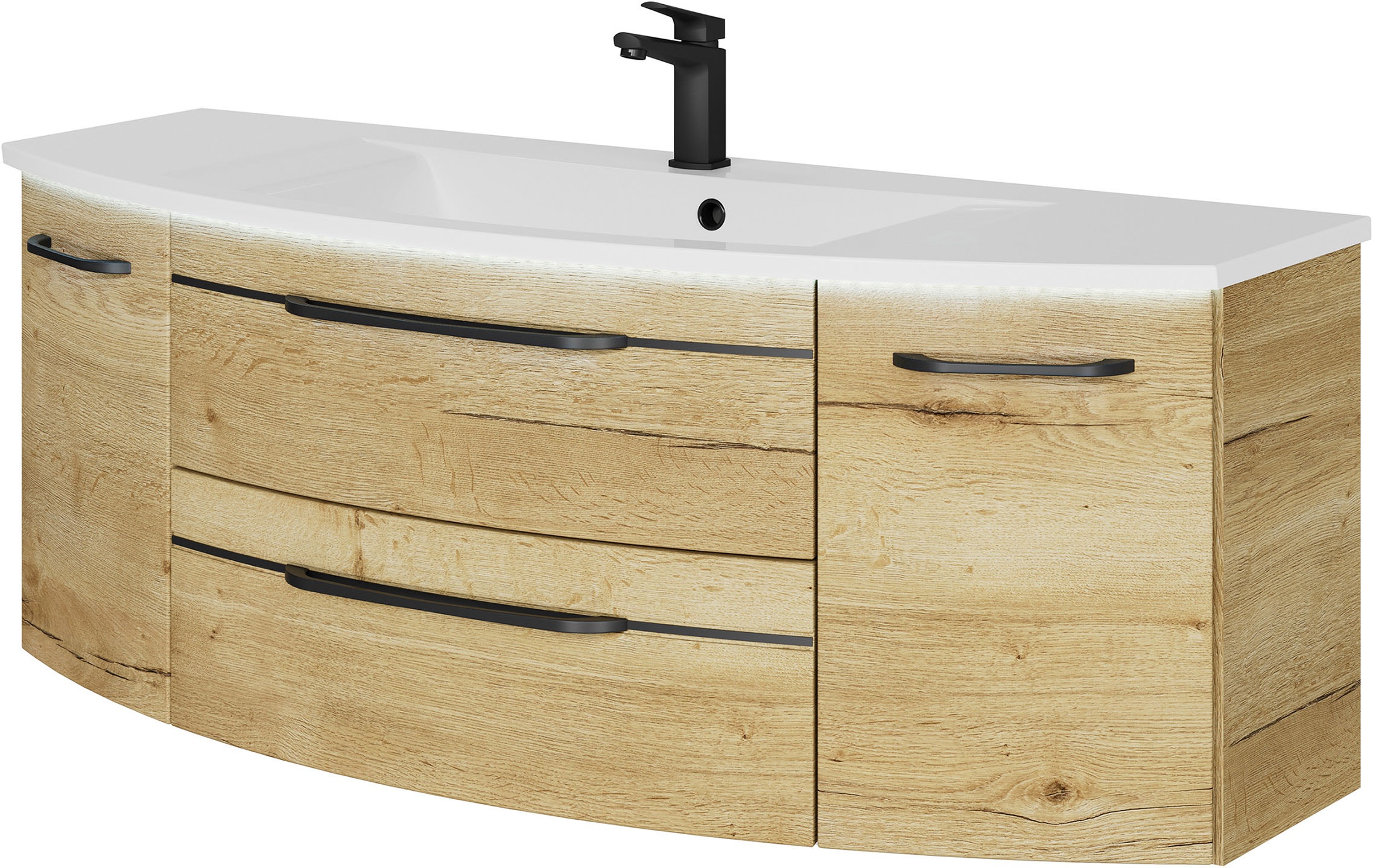 Saphir Badmöbel-Set »Serie 7045 2-teilig Mineralmarmor-Waschtisch mit LED-Spiegelschrank«, (Set, 2 St.), Badezimmer-Set 133,2 cm breit, inkl. Türdämpfer, 5 Türen, 2 Schubladen