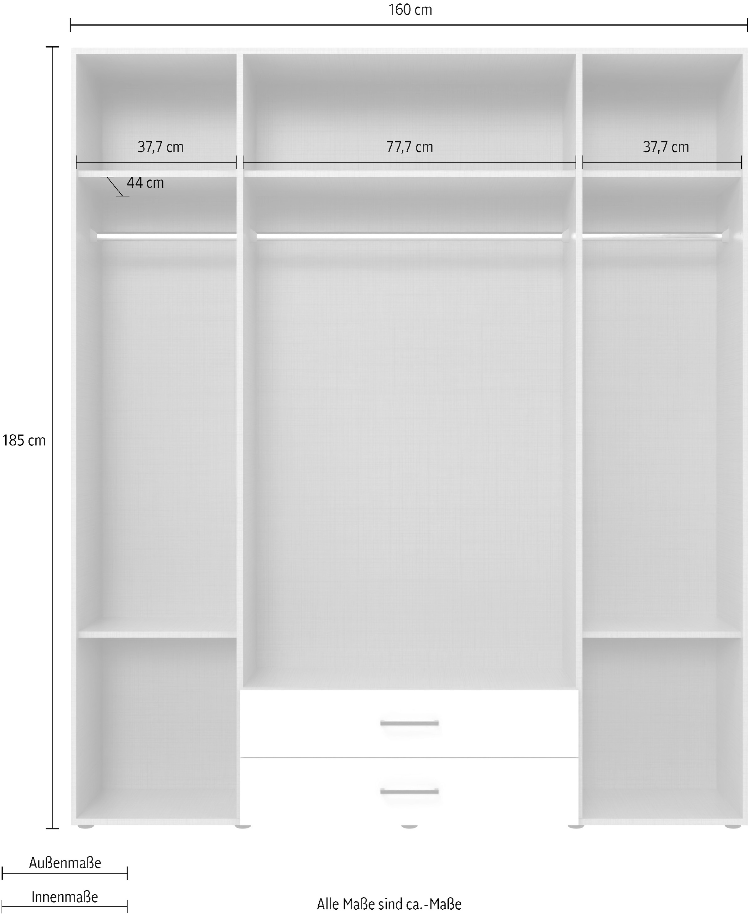 Wimex Drehtürenschrank »Mugano, 135 oder 180cm breit, 208 oder 236cm hoch, Made in Germany«, (mit langen Griffstangen aus Metall), wahlweise mit oder ohne Spiegel, mit Schubladen
