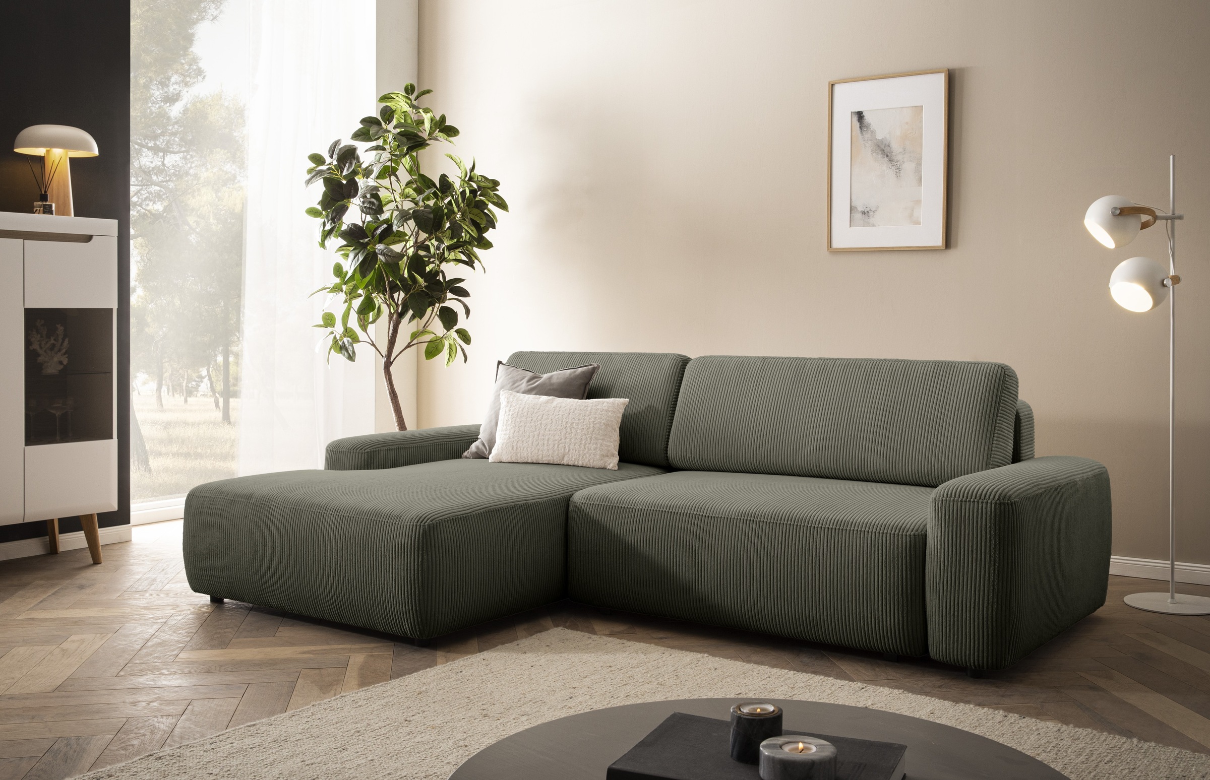 INOSIGN Ecksofa »TORGE (264cm), Schlafsofa in Cord, Samtvelours o Struktur günstig online kaufen