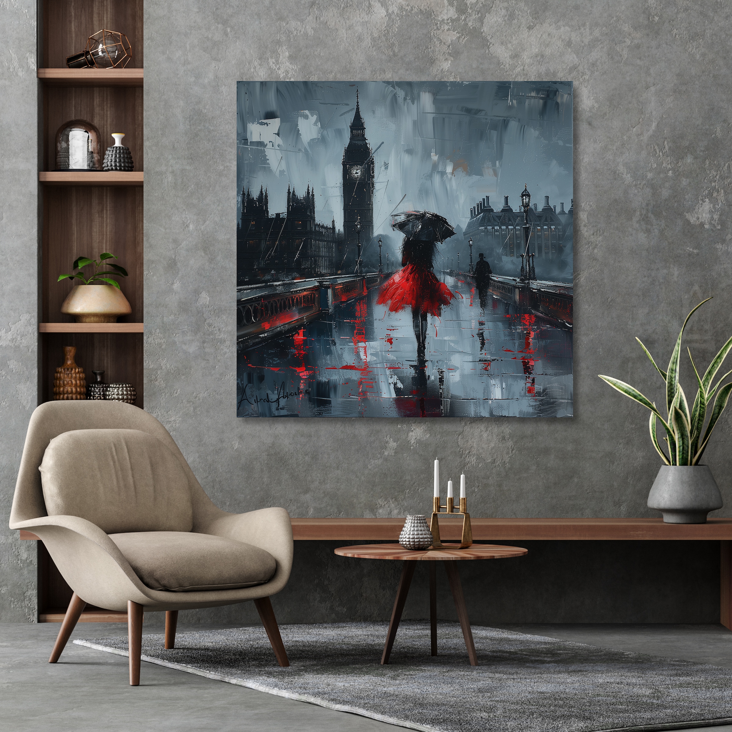 queence Leinwandbild »London bei Regen«, Architektonische Elemente-Bilder von Europa-Bilder von Liebespaaren-Brücken-Filmszene-Großbritannien-Jahreszeiten-Paar-Personen-Rain-Romantisch, (1 St.), Premium-Leinwandstoff, Handarbeit aus Deutschland