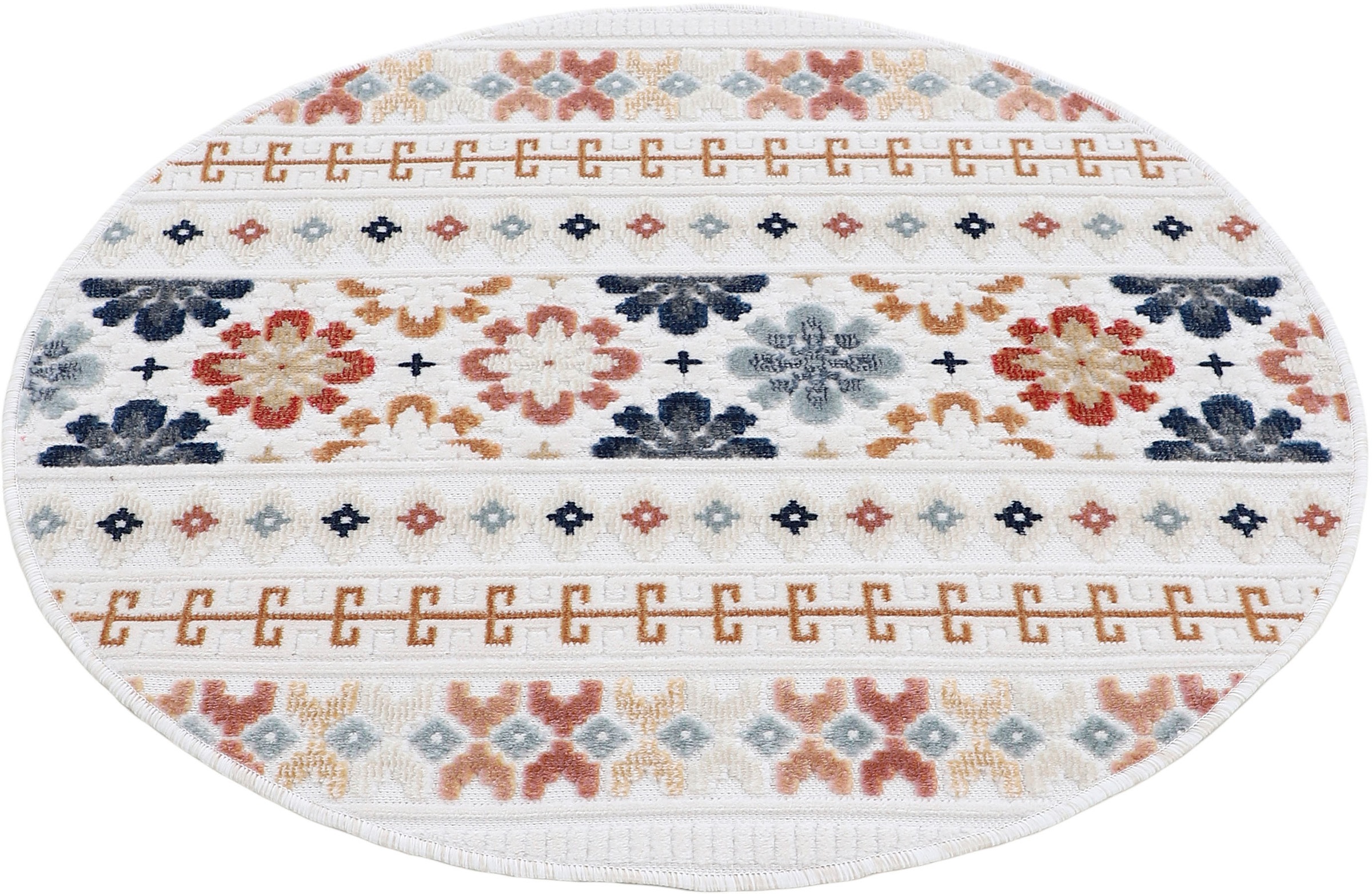 carpetfine Teppich »Deja 103«, rund, 4 mm Höhe, robustes Flachgewebe, Motiv- Floral Palmenblätter, Hoch-Tief Effekt