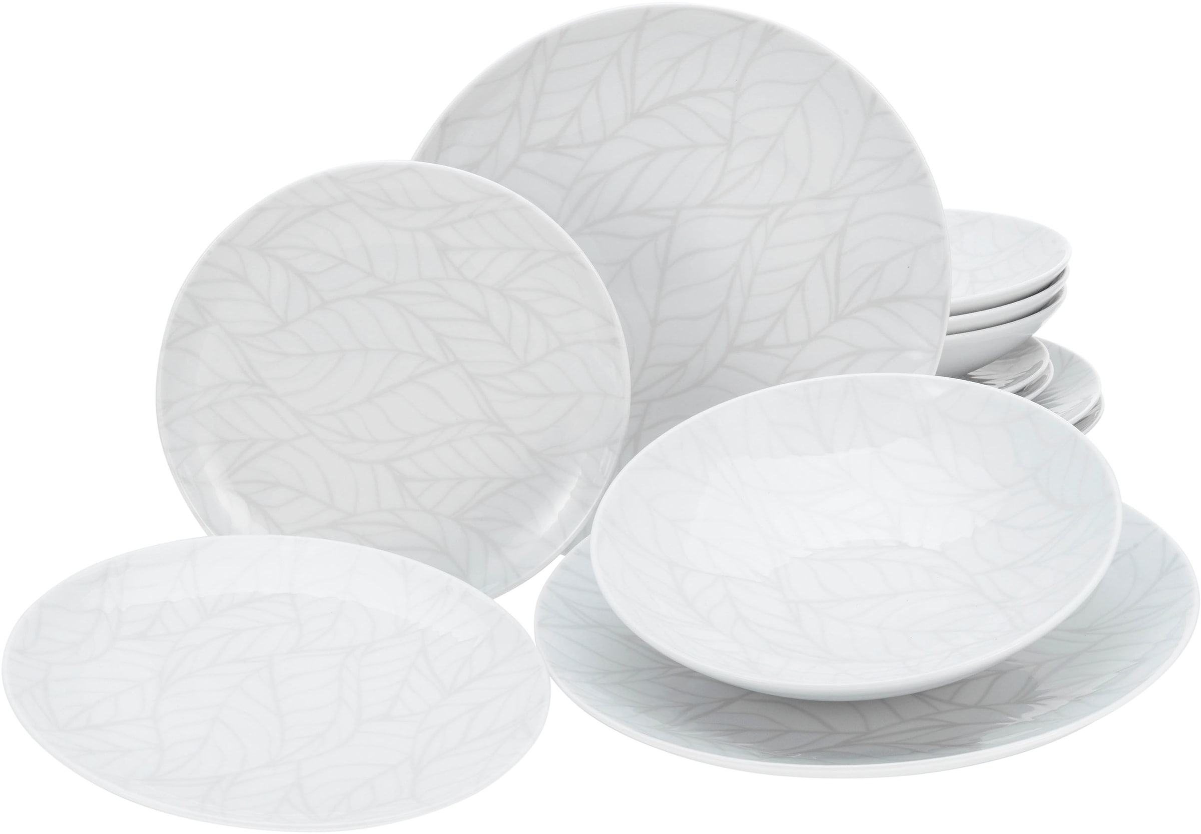 CreaTable Teller-Set »Geschirr-Set Home - Blätter« Service, weiß, Used-/Vin günstig online kaufen