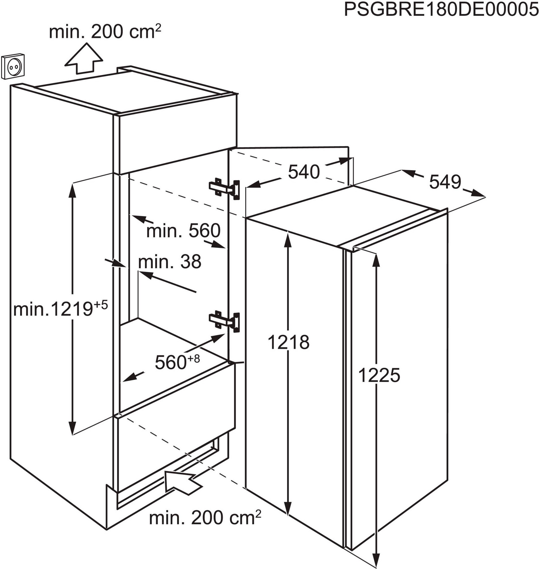 AEG Einbaukühlschrank »TSK5O121ES«, TSK5O121ES, 87,3 cm hoch, 55,6 cm breit, 98 L, LowFrost-weniger Eisbildung, Temperaturalarm, Festtür