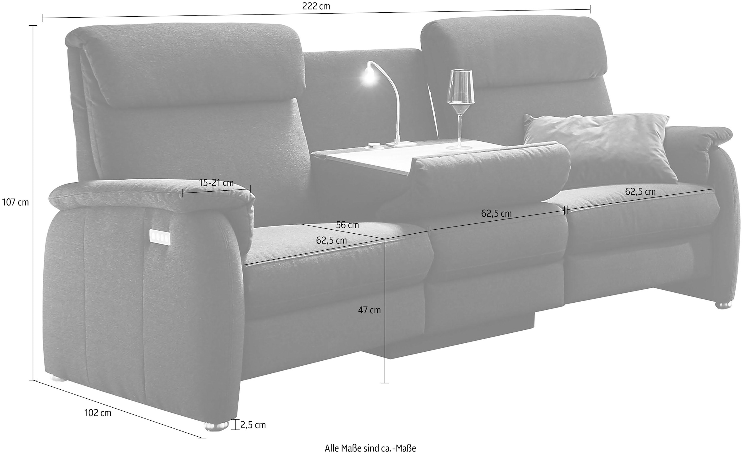 Home affaire Sofa »Turin«, mit motorischer Relaxfunktion, Tisch, Leuchte + USB-Ladestation