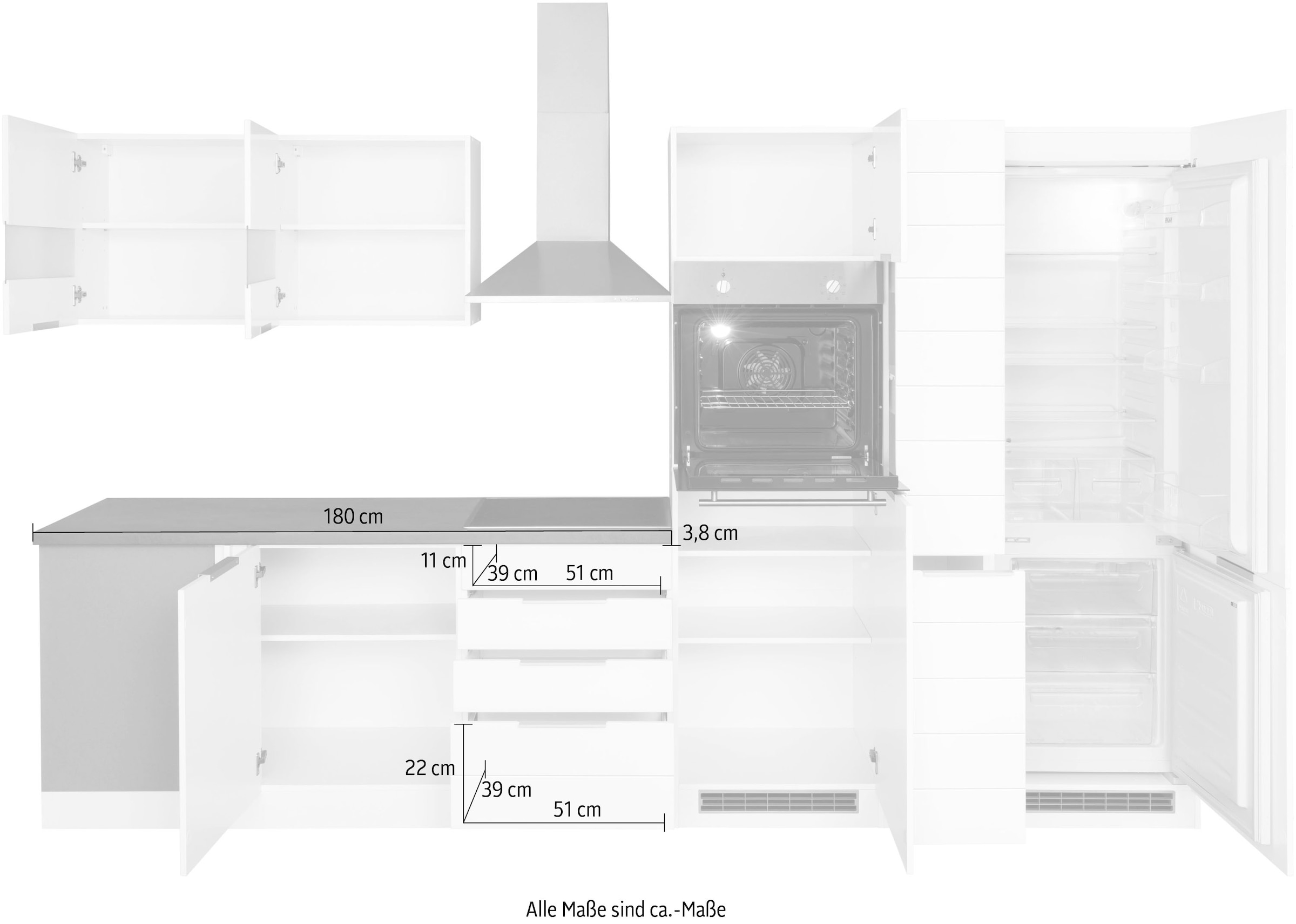 KOCHSTATION Winkelküche »KS-Luhe«, Stellbreite 240x330 cm, wahlweise mit oder ohne E-Geräten, MDF-Fronten