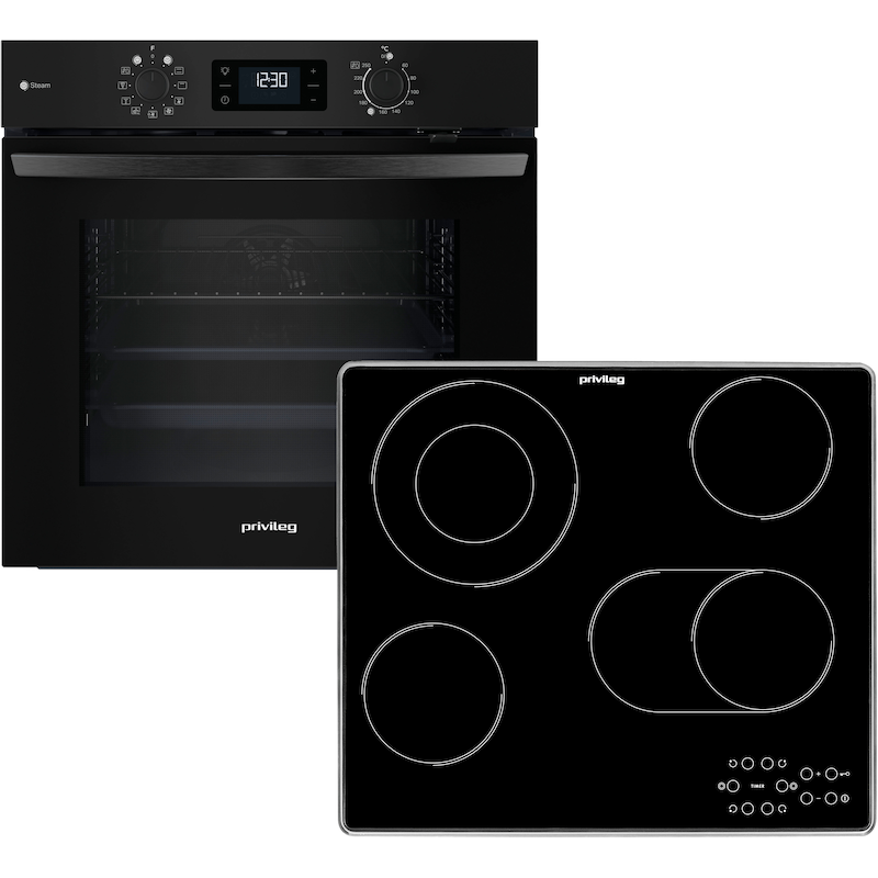 PRIVILEG Backofen-Set »PBA2S85HU1K« Set, 2 Stk. tlg. Schonendes Garen dank des Turn&Go Dampfprogrammes für beste Ergebnisse Black glass, Edelstahl...