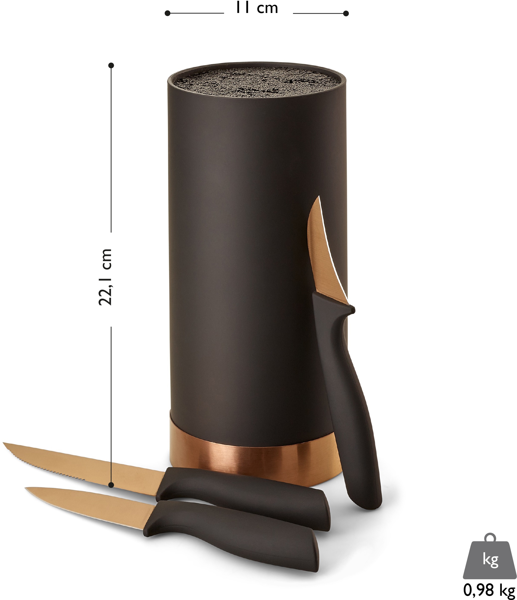 ECHTWERK Messerblock, 4 tlg., Messer Set 4tlg mit Borsteneinsatz 11 cm x 22 cm, inkl. 3 Kochmessern