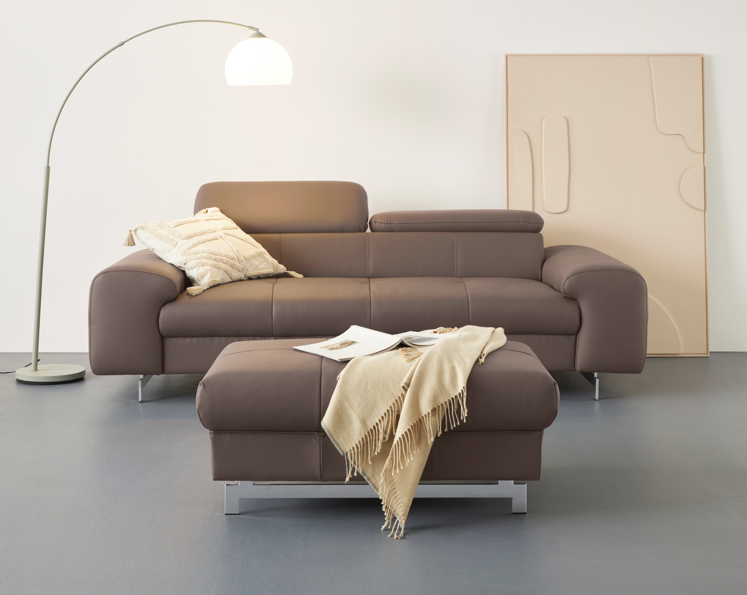COTTA 3-Sitzer »Chef«, Big-Sofa mit Kopfteilverstellung, edle Metallkufen