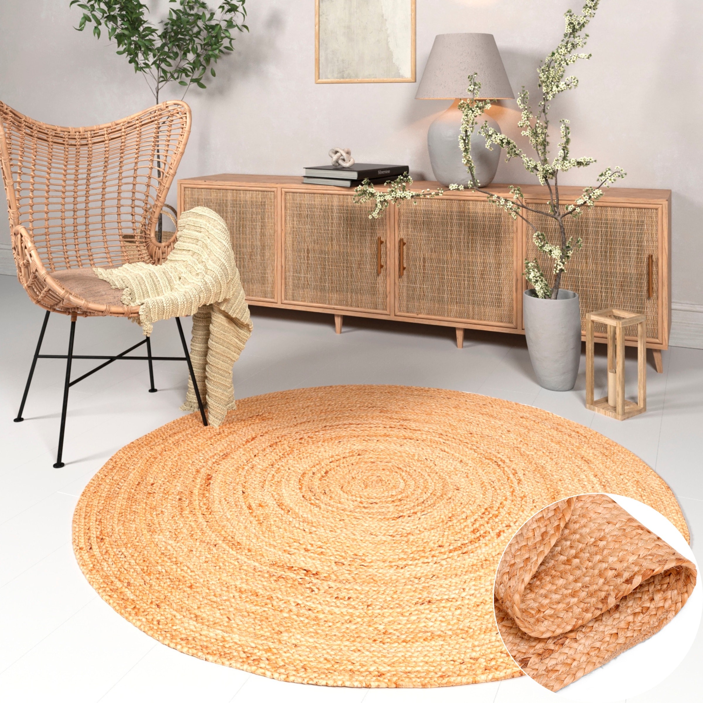 OTTO home Teppich »Bjarka« rund 10 mm Höhe meliert, 100% Jute, handgewebt, günstig online kaufen