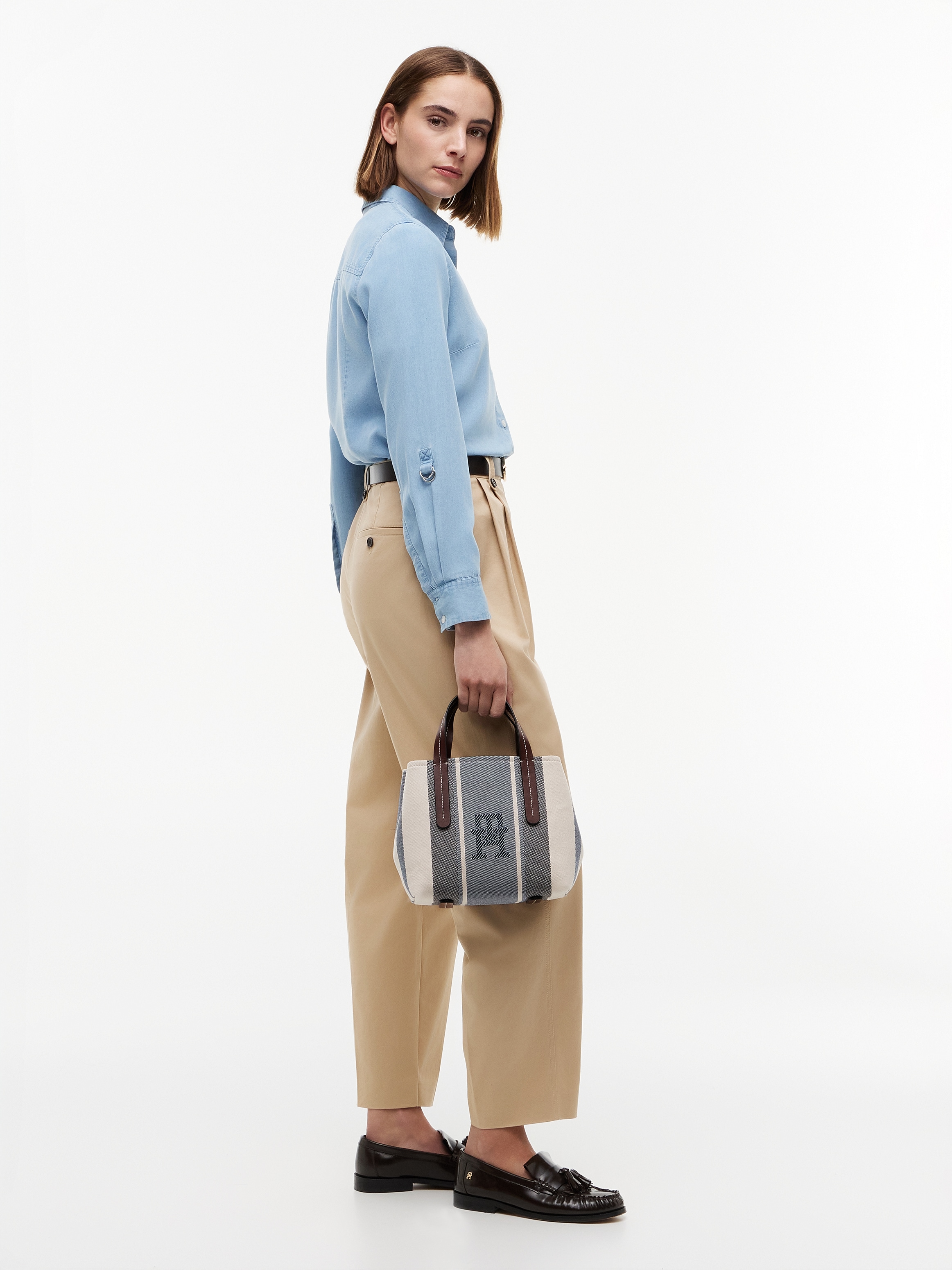 Tommy Hilfiger Henkeltasche »TH CITY MINI SATCHEL JACQUARD« Damen Handtasche, Umhängetasche mit Streifen, im Kontrast-Look