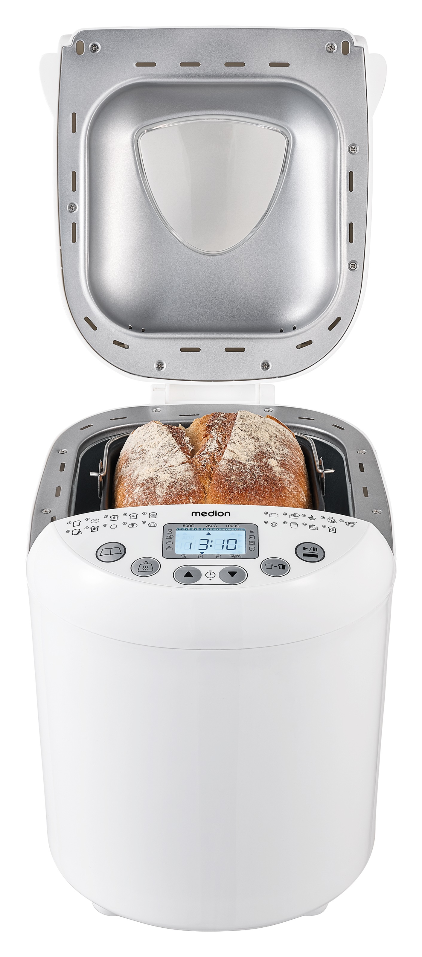 Medion® Brotbackautomat »MD 11011, 19 Backprogramme, 3 Bräunungssufen, Startzeitvorwahl«, 19 Programme, Bis zu 1000g Fassungsvermögen, Warmhaltefunktion