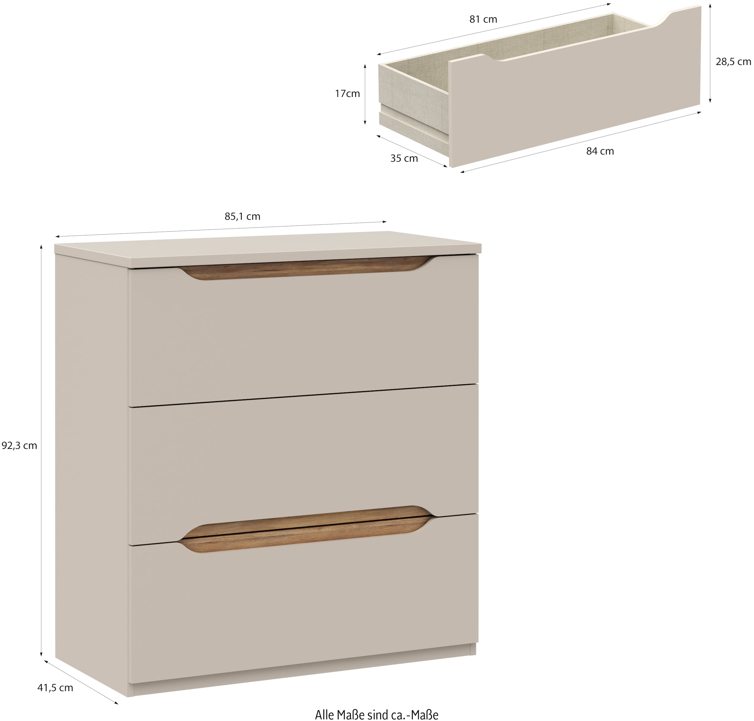 FORTE Kommode, B/H/T 81,5/92,3/41,5 cm Kommode ohne Griffe