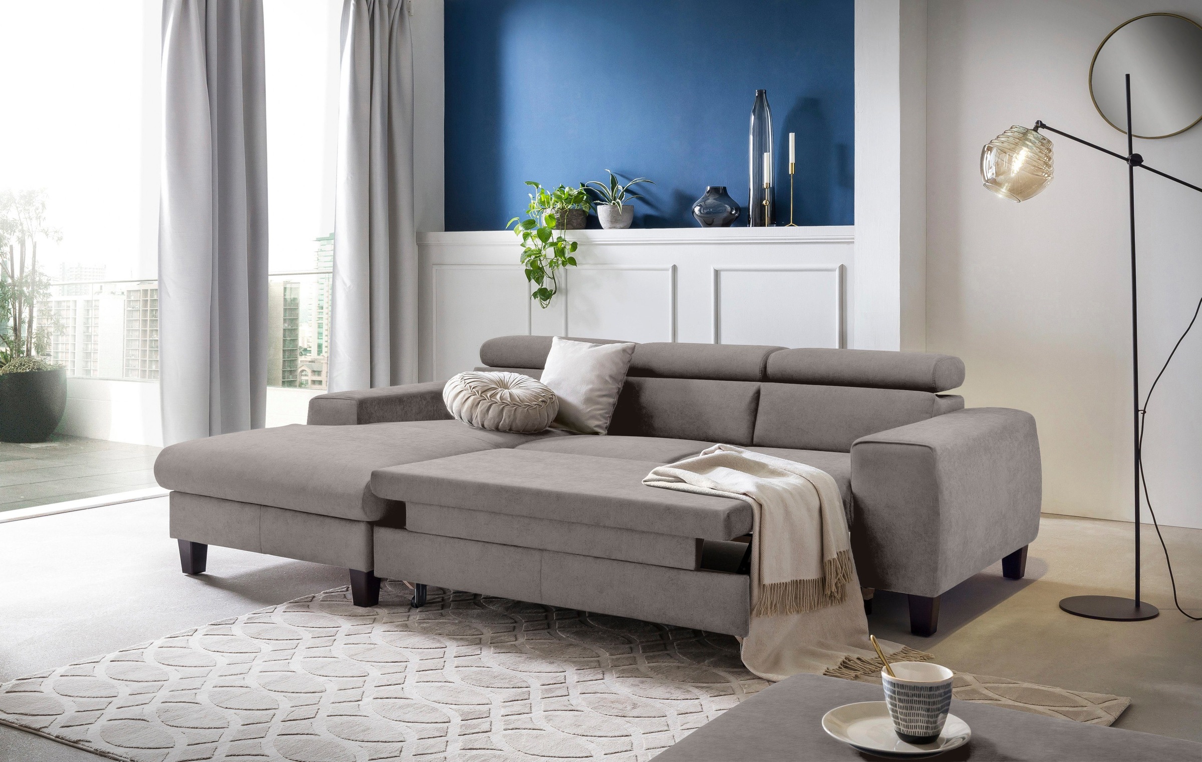 COTTA Polstergarnitur »Morven L-Form«, (Set), Set bestehend aus: Ecksofa mit Kopfteilverstellung & Hocker