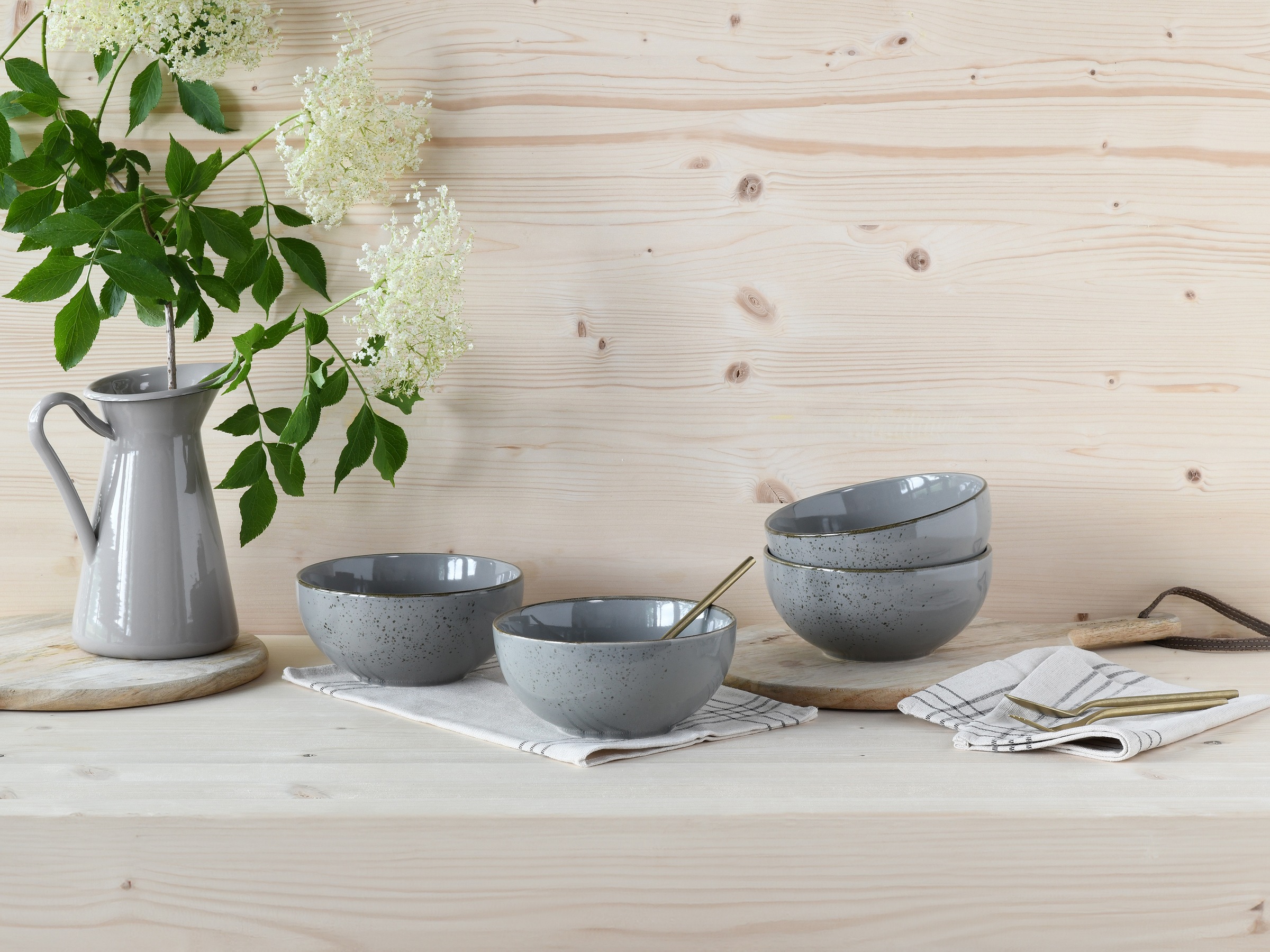 CreaTable Schale »Nature Collection, Buddha Bowl 4-tlg«, 4 tlg., aus Steinzeug, Handwerklicher Look, Vintage, Höhe 8,5 cm
